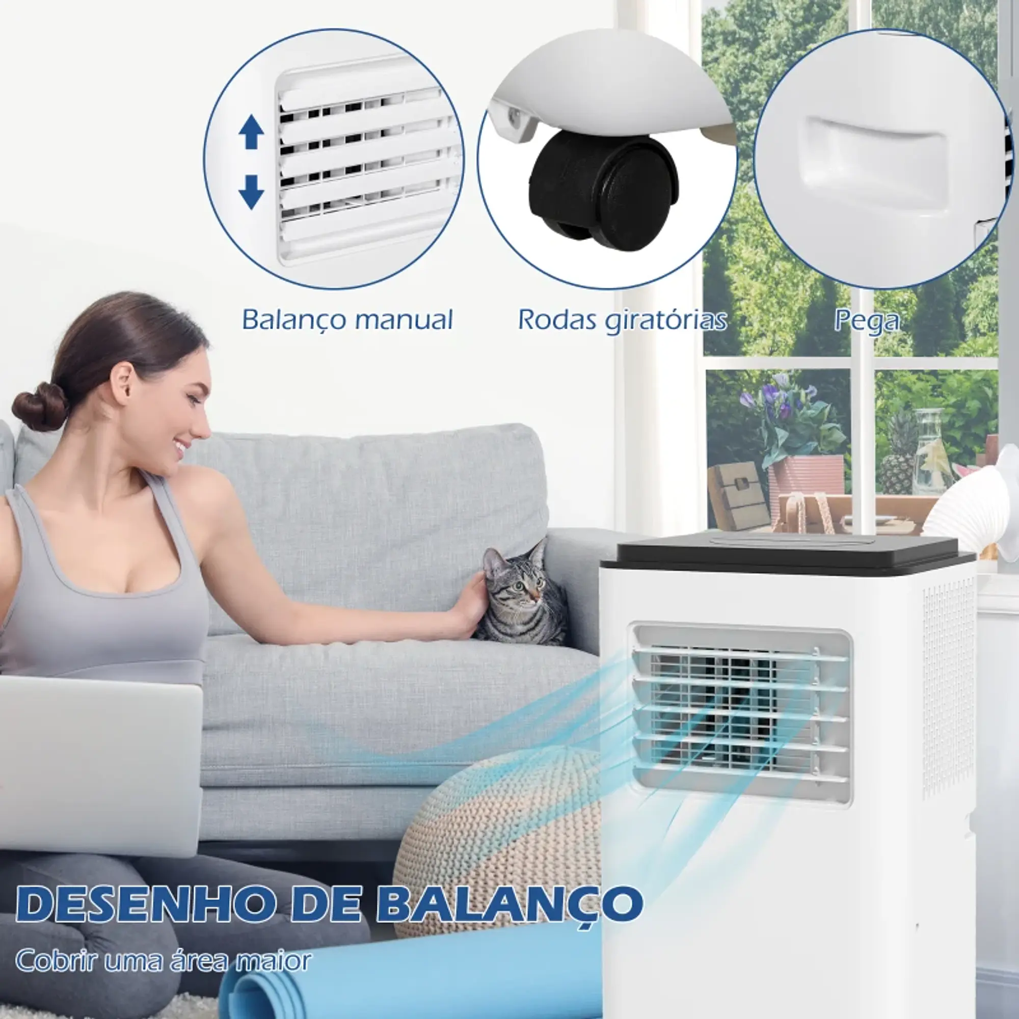 Ar Condicionado Portátil 10000 BTU 2900W Arrefecedor Ventilador Desumidificador 5 em 1 para Quarto 22m² 9