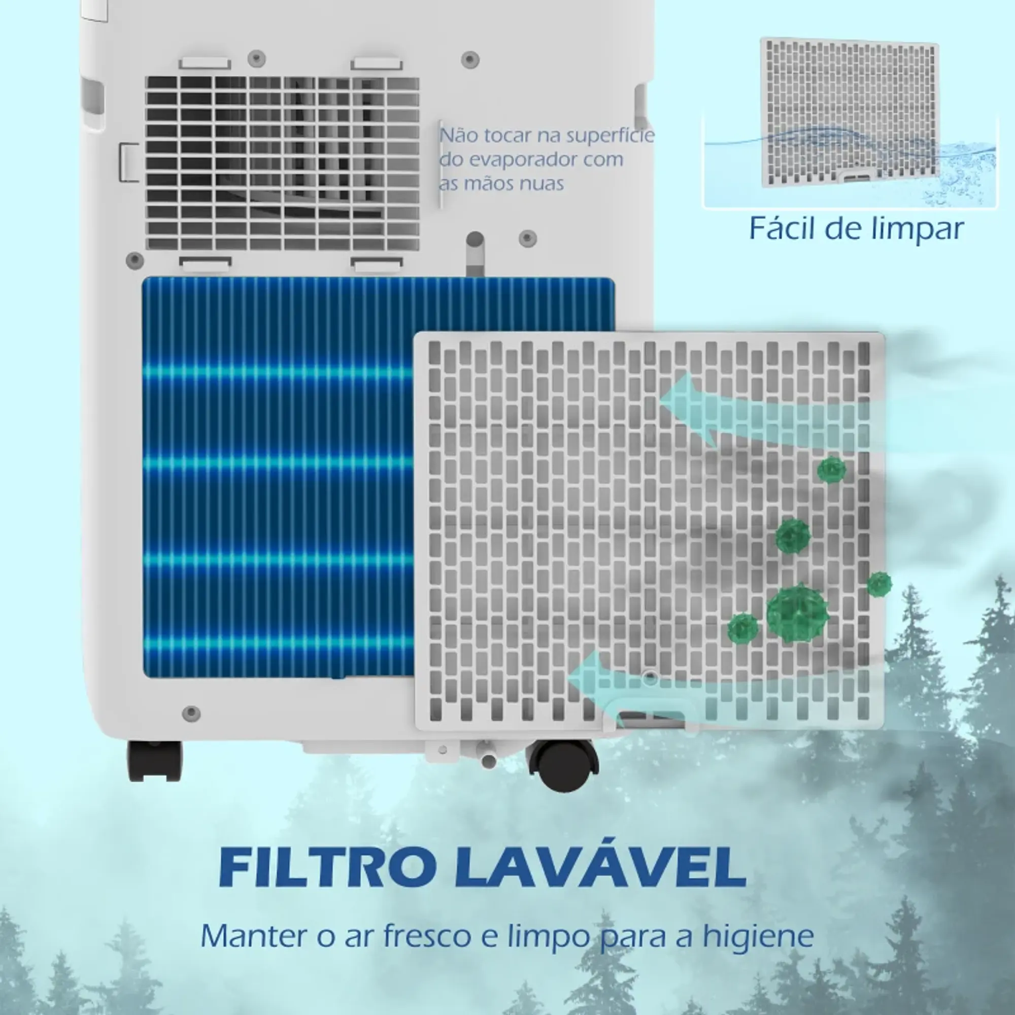 Ar Condicionado Portátil 10000 BTU 2900W Arrefecedor Ventilador Desumidificador 5 em 1 para Quarto 22m² 10
