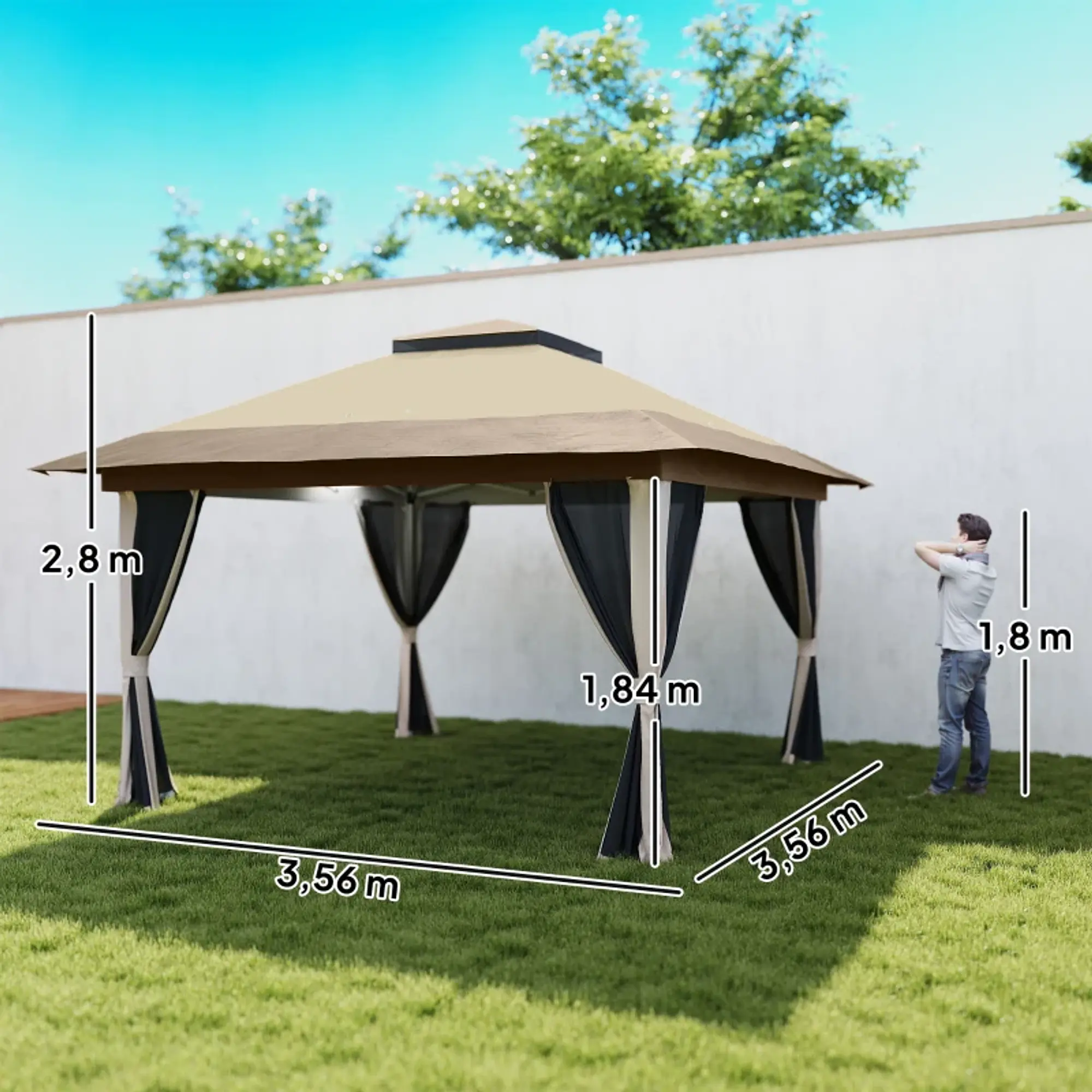Pérgola Dobrável 3,6x3,6 m com Laterais de Rede UPF50+ 3