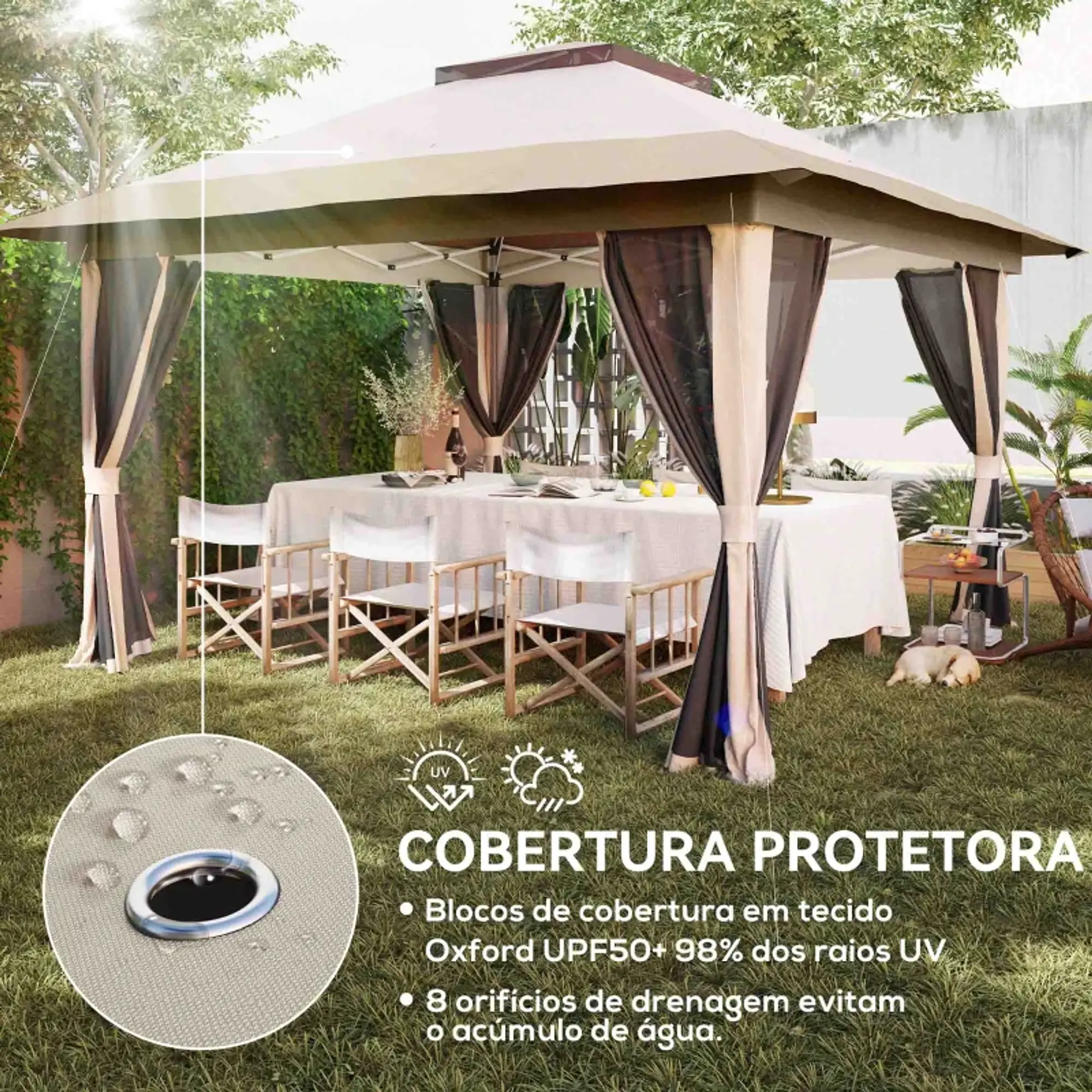 Pérgola Dobrável 3,6x3,6 m com Laterais de Rede UPF50+ 4
