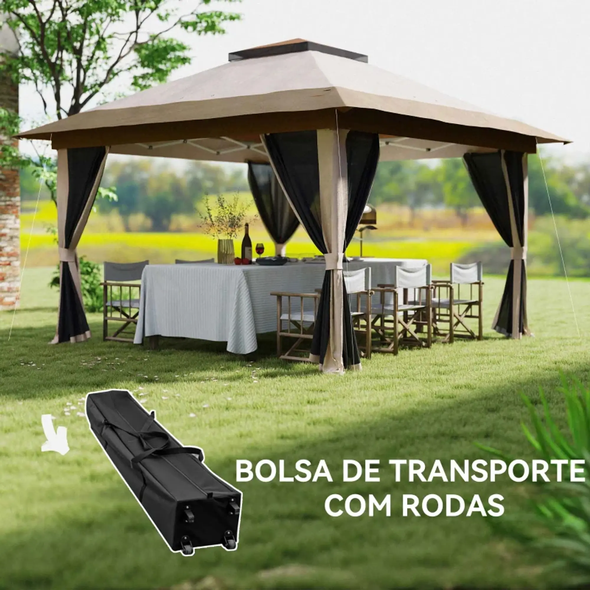 Pérgola Dobrável 3,6x3,6 m com Laterais de Rede UPF50+ 10