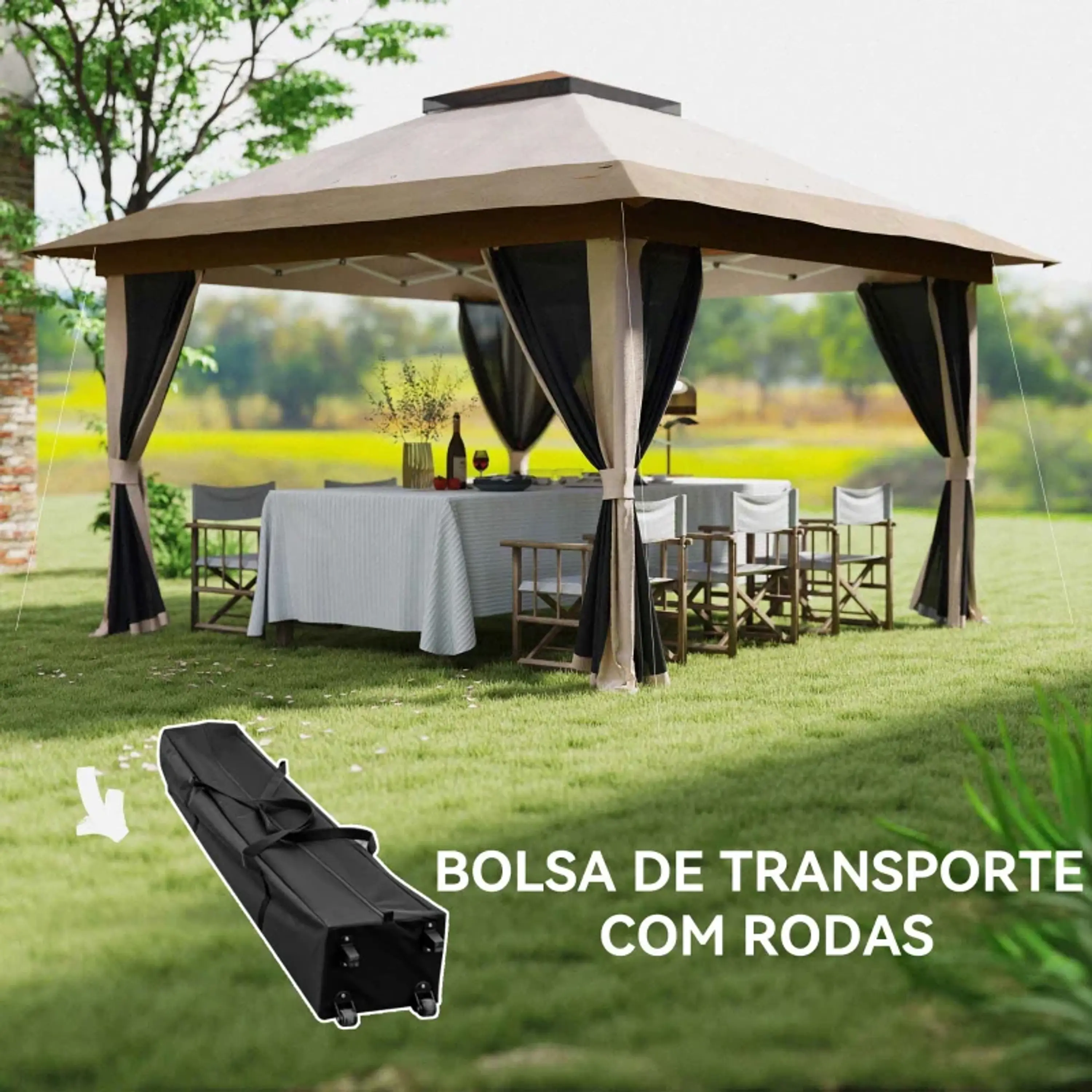 Pérgola Dobrável 3,6x3,6 m com Laterais de Rede UPF50+ 10