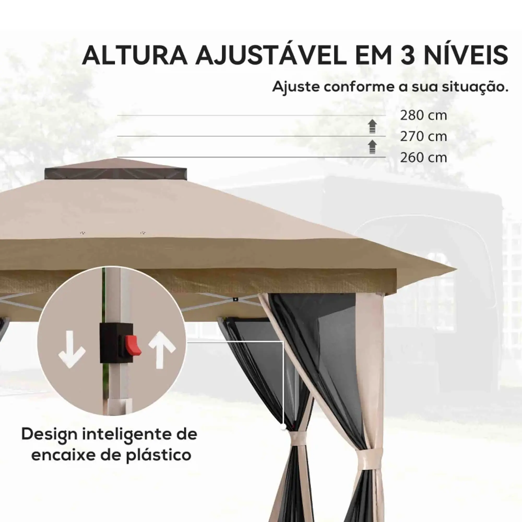 Pérgola Dobrável 3,6x3,6 m com Laterais de Rede UPF50+ 11