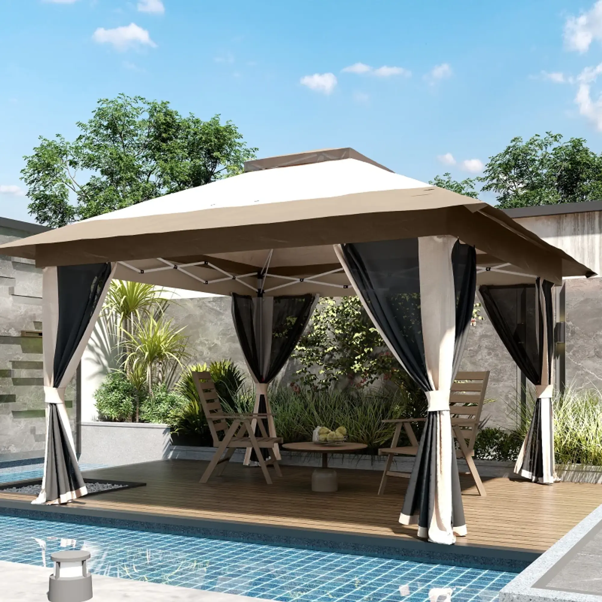 Pérgola Dobrável 3,6x3,6 m com Laterais de Rede UPF50+ 12