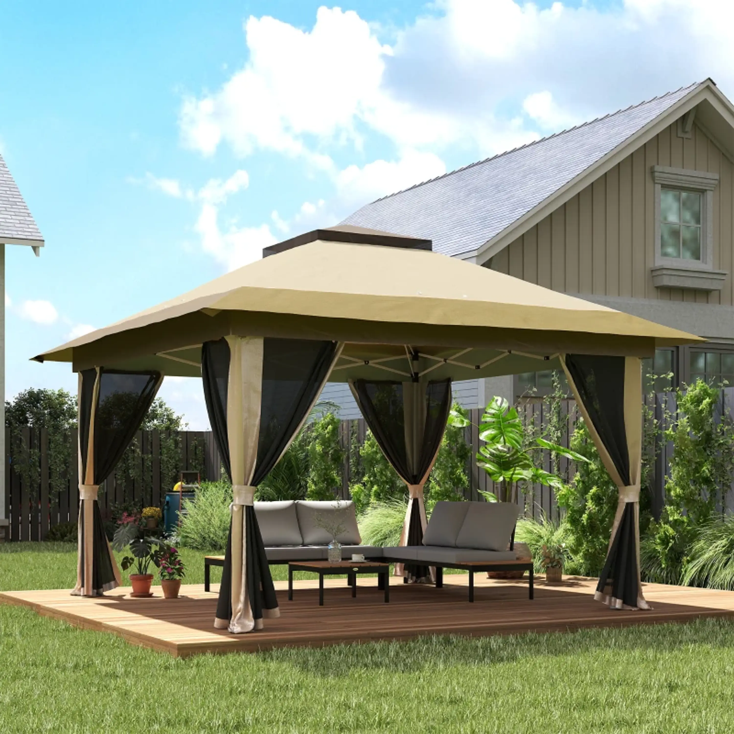 Pérgola Dobrável 3,6x3,6 m com Laterais de Rede UPF50+ 13
