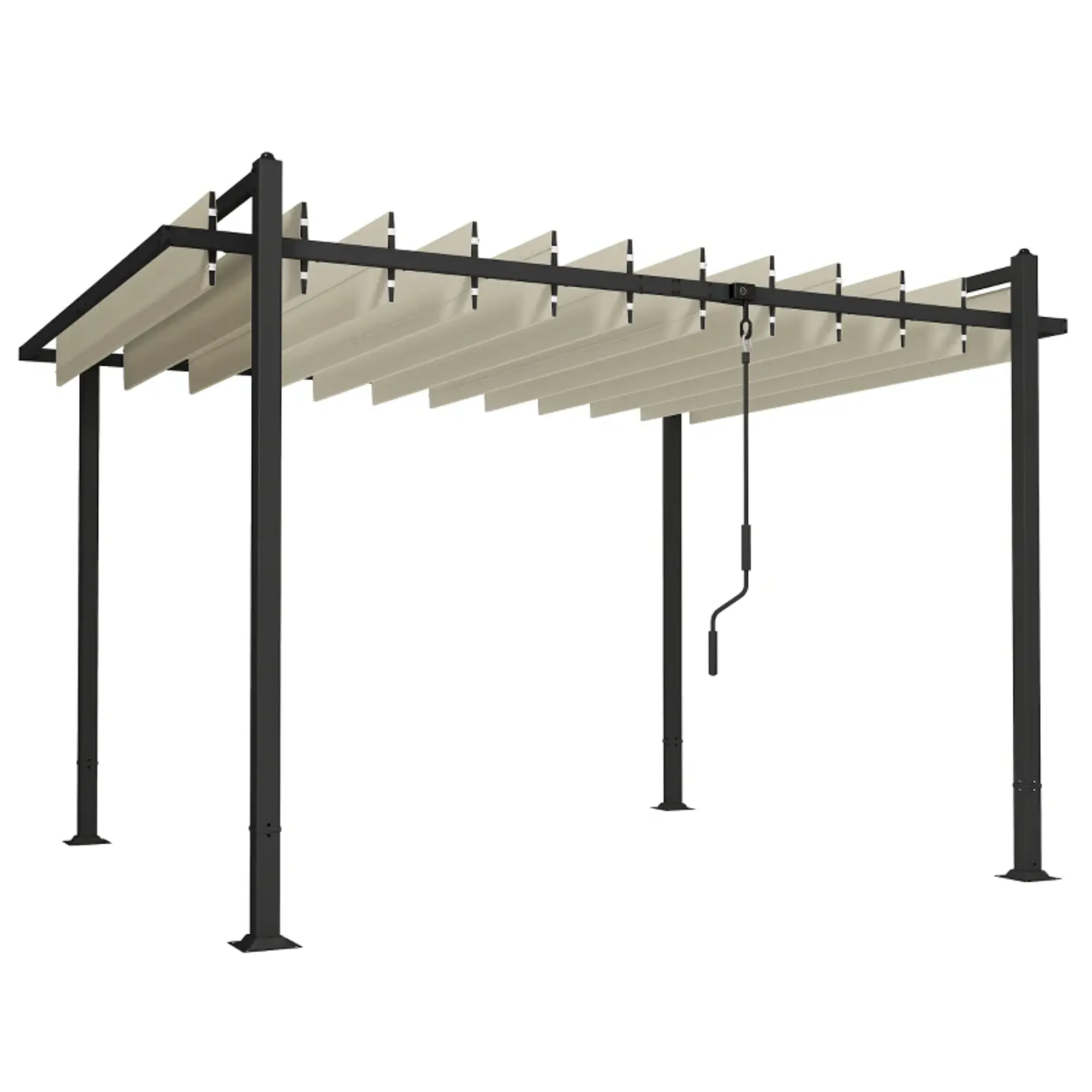 Pérgola de Jardim 3x3,8 m com Toldo Corrediço Ajustável a 90° Manivela, Estrutura de Alumínio e Aço UPF50+ Bege 6