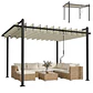 Pérgola de Jardim 3x3,8 m com Toldo Corrediço Ajustável a 90° Manivela, Estrutura de Alumínio e Aço UPF50+ Bege - Thumbnail 1
