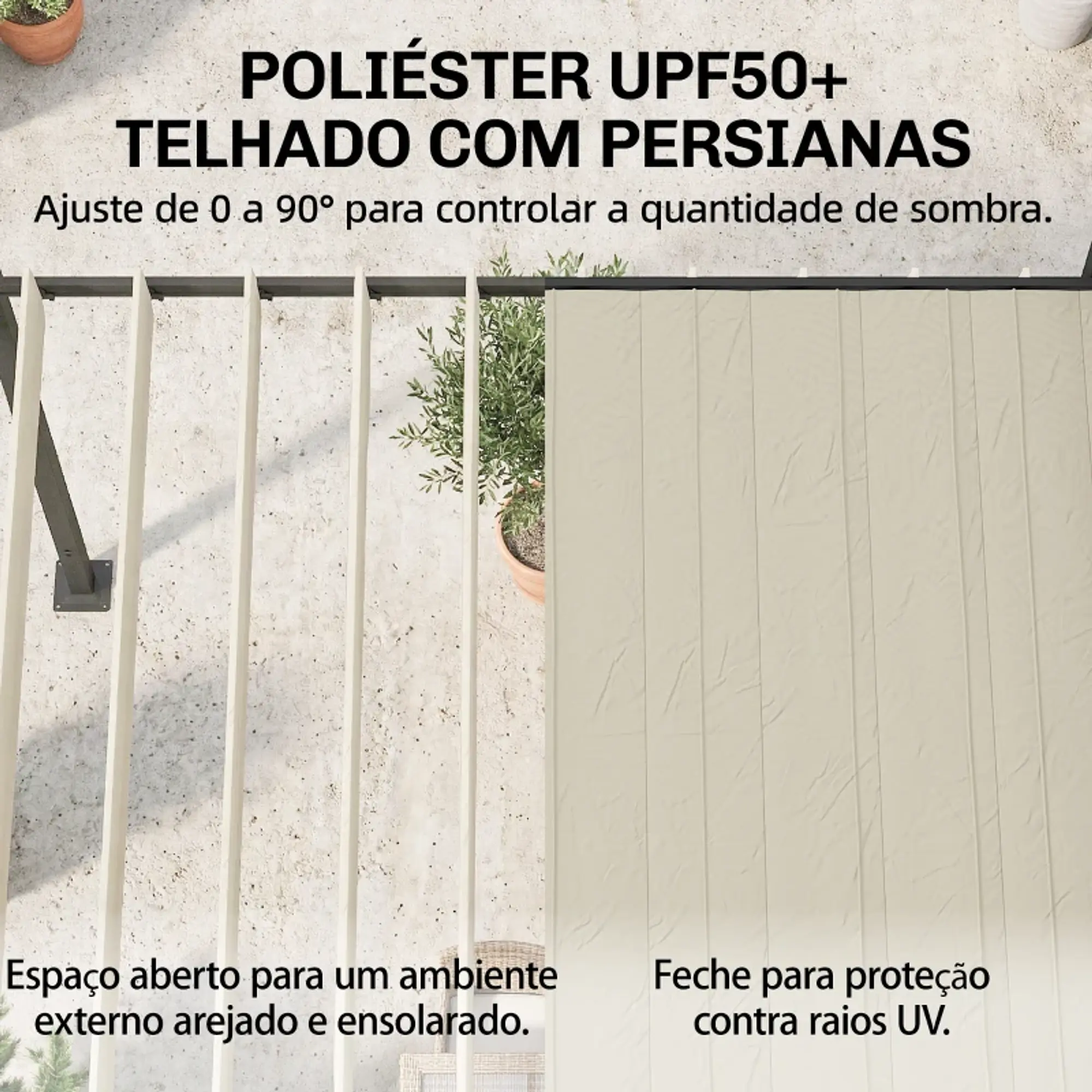 Pérgola de Jardim 3x3,8 m com Toldo Corrediço Ajustável a 90° Manivela, Estrutura de Alumínio e Aço UPF50+ Bege 7