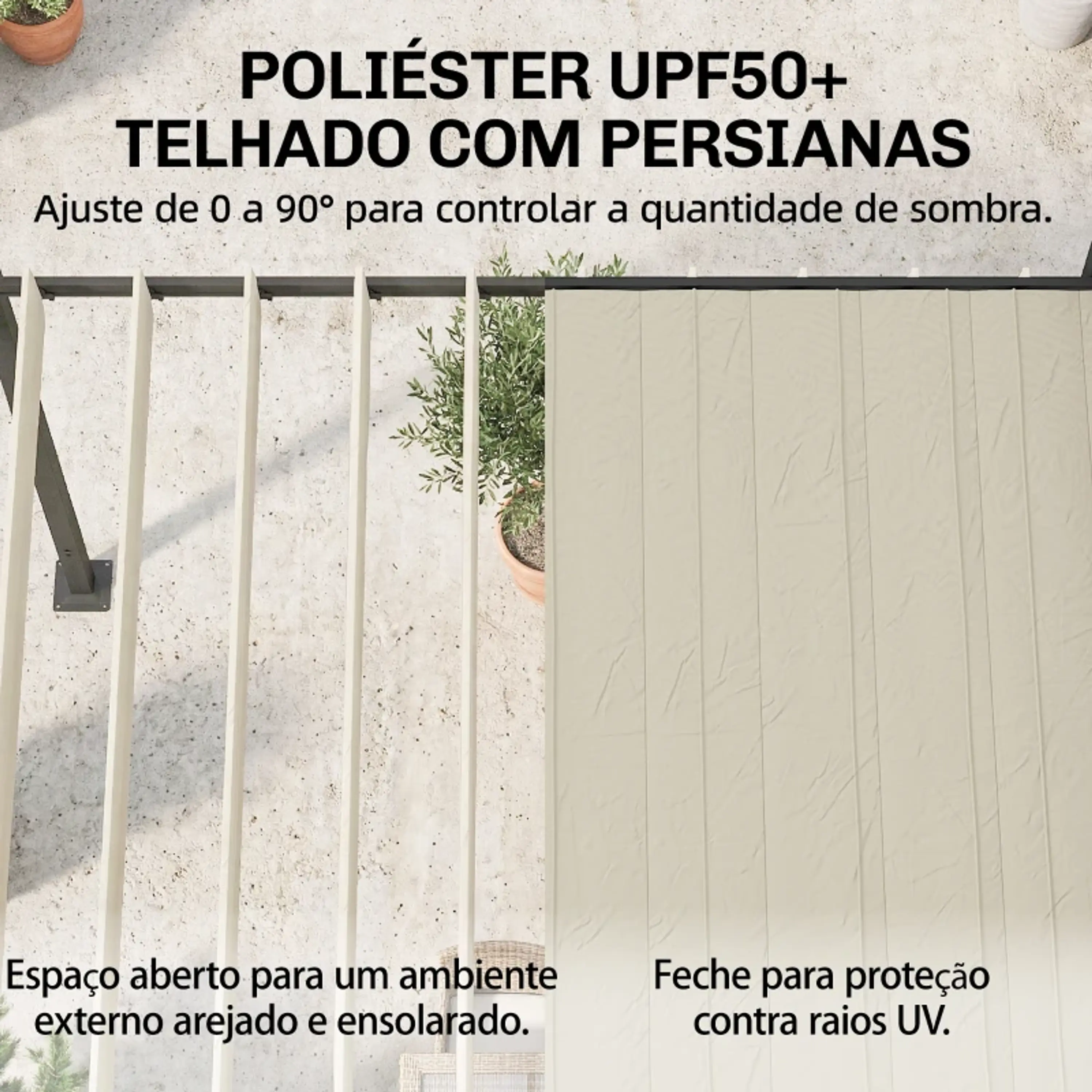 Pérgola de Jardim 3x3,8 m com Toldo Corrediço Ajustável a 90° Manivela, Estrutura de Alumínio e Aço UPF50+ Bege 7