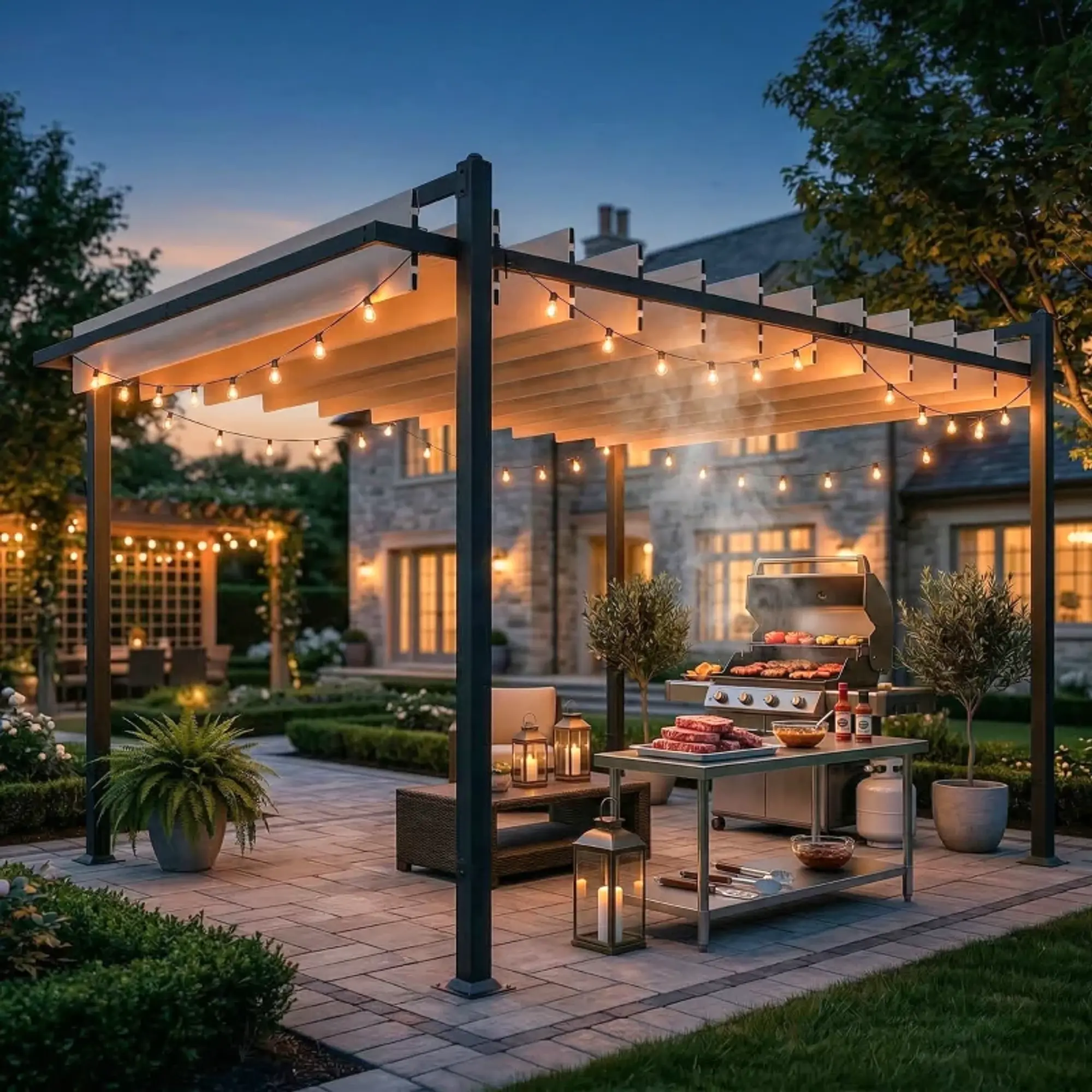 Pérgola de Jardim 3x3,8 m com Toldo Corrediço Ajustável a 90° Manivela, Estrutura de Alumínio e Aço UPF50+ Bege 9