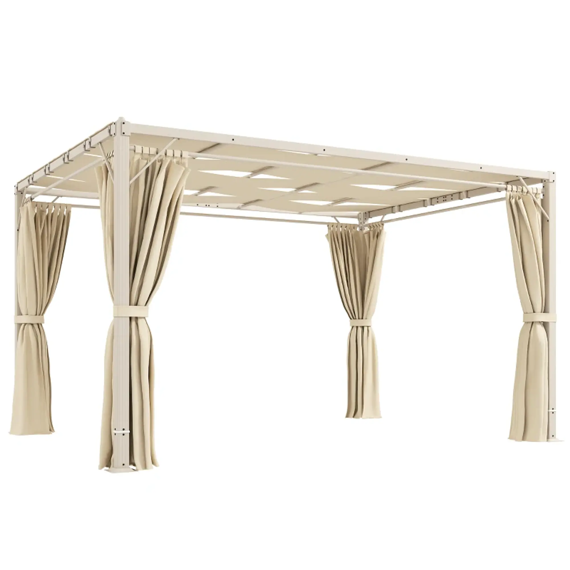 Pérgola de Jardim 385x295x225 cm com Teto Ondulado 4 Cortinas Removíveis Proteção UPF50+ 9