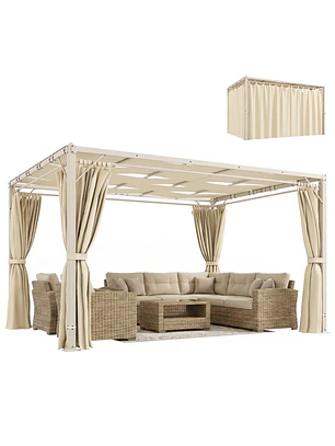 Pérgola de Jardim 385x295x225 cm com Teto Ondulado 4 Cortinas Removíveis Proteção UPF50+