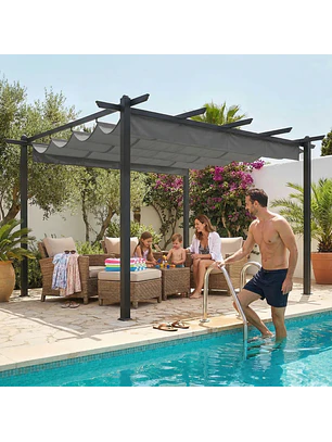 Pérgola de Jardim 4x3 m com Telhado Retrátil Estrutura de Alumínio UPF30+