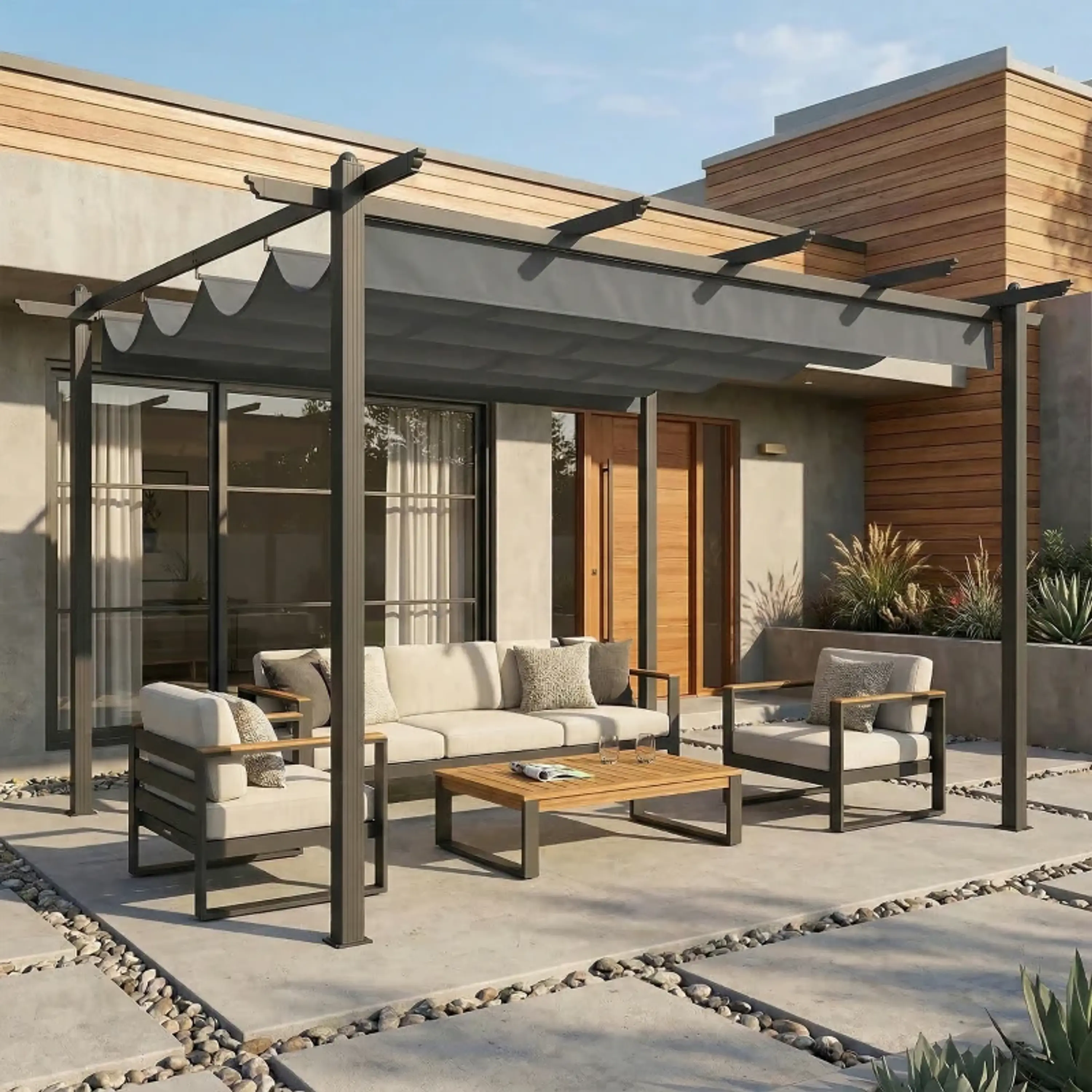 Pérgola de Jardim 4x3 m com Telhado Retrátil Estrutura de Alumínio UPF30+ 6