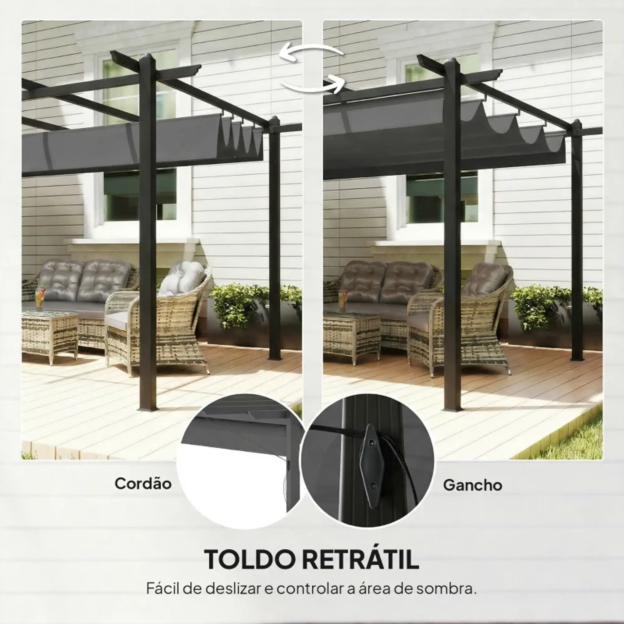Pérgola de Jardim 4x3 m com Telhado Retrátil Estrutura de Alumínio UPF30+ 8