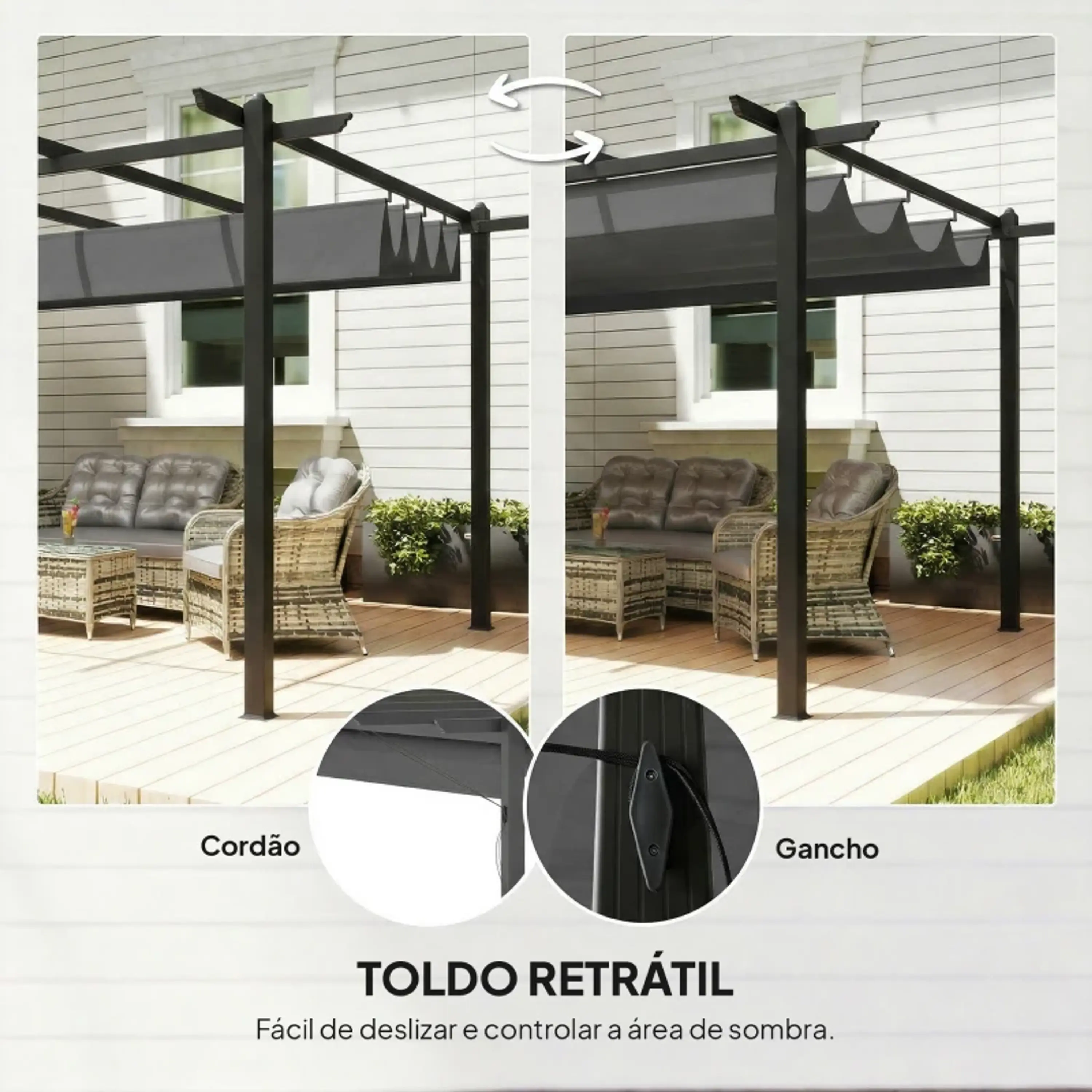Pérgola de Jardim 4x3 m com Telhado Retrátil Estrutura de Alumínio UPF30+ 8