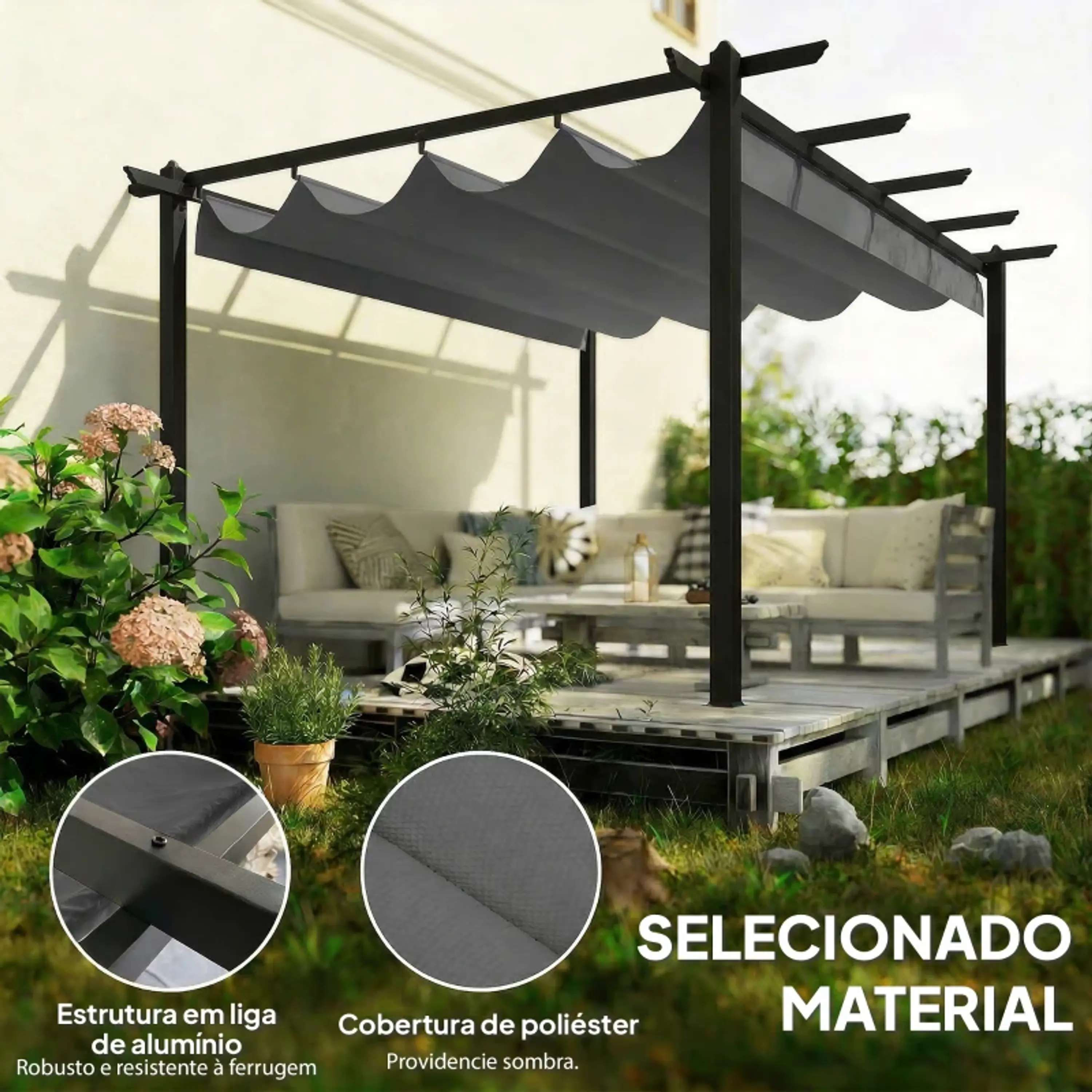 Pérgola de Jardim 4x3 m com Telhado Retrátil Estrutura de Alumínio UPF30+ 9