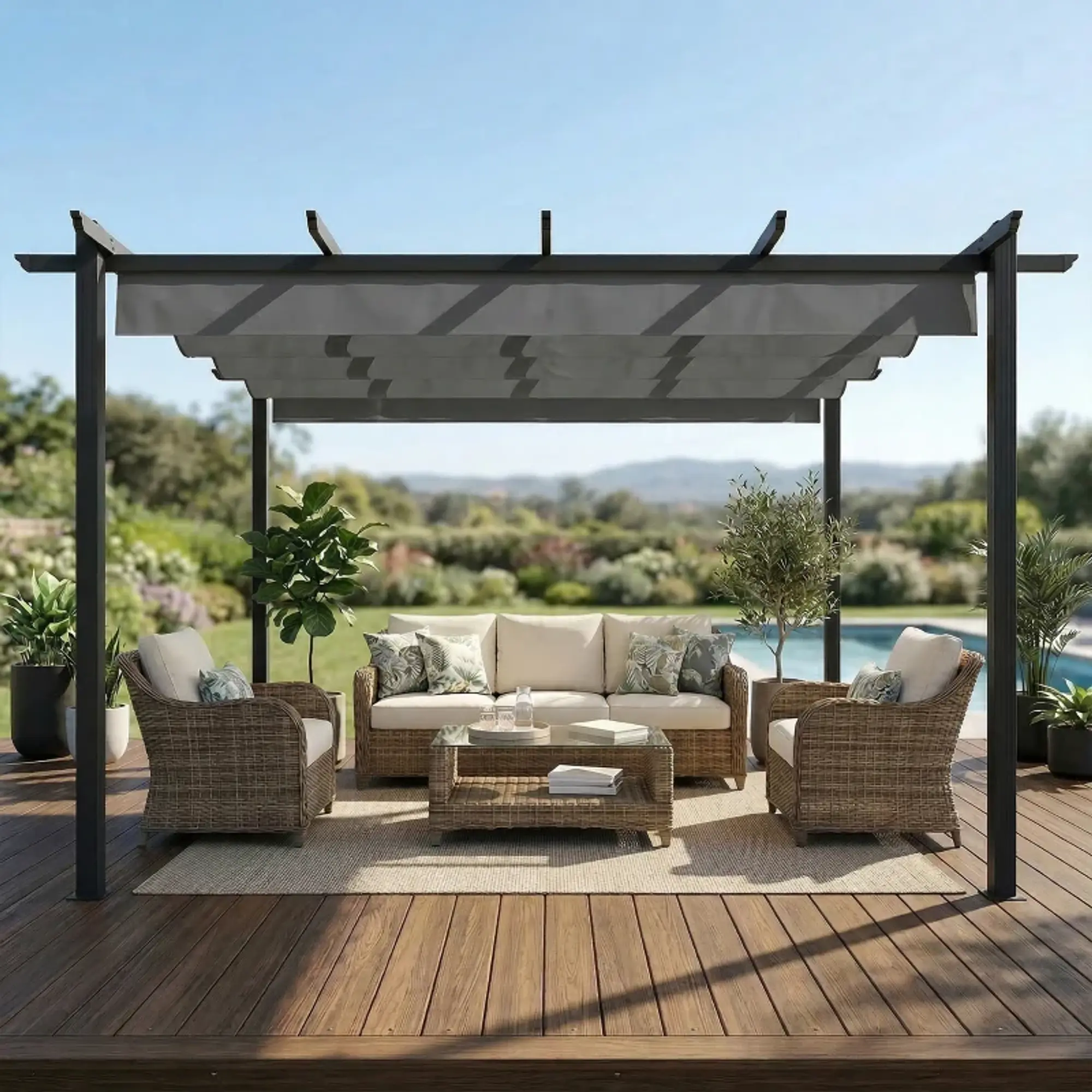 Pérgola de Jardim 4x3 m com Telhado Retrátil Estrutura de Alumínio UPF30+ 10