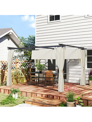 Pérgola com Teto Retrátil 3,9x3x2,2 m Paredes Laterais Tecido de Poliéster Anti UV 