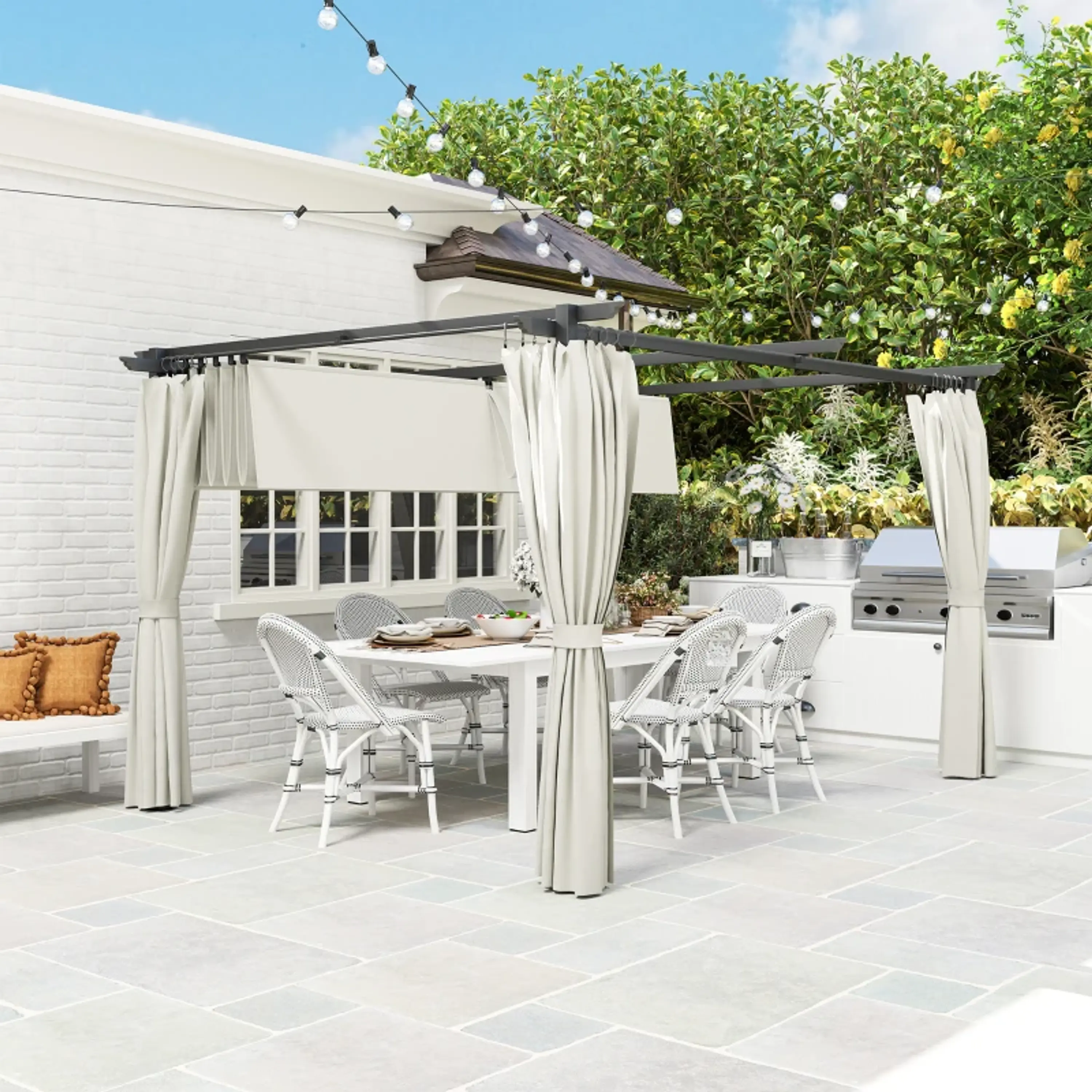 Pérgola com Teto Retrátil 3,9x3x2,2 m Paredes Laterais Tecido de Poliéster Anti UV  5