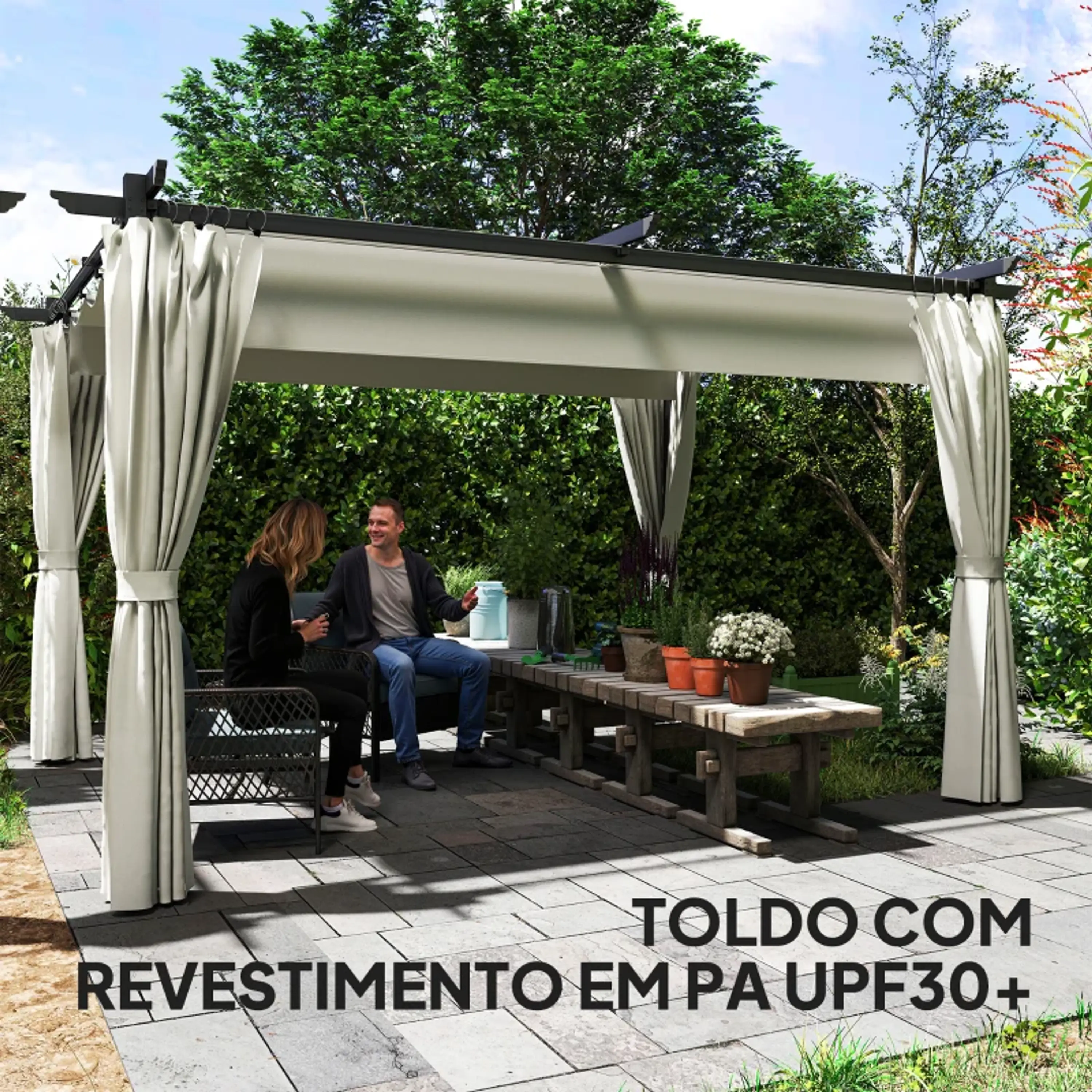 Pérgola com Teto Retrátil 3,9x3x2,2 m Paredes Laterais Tecido de Poliéster Anti UV  8