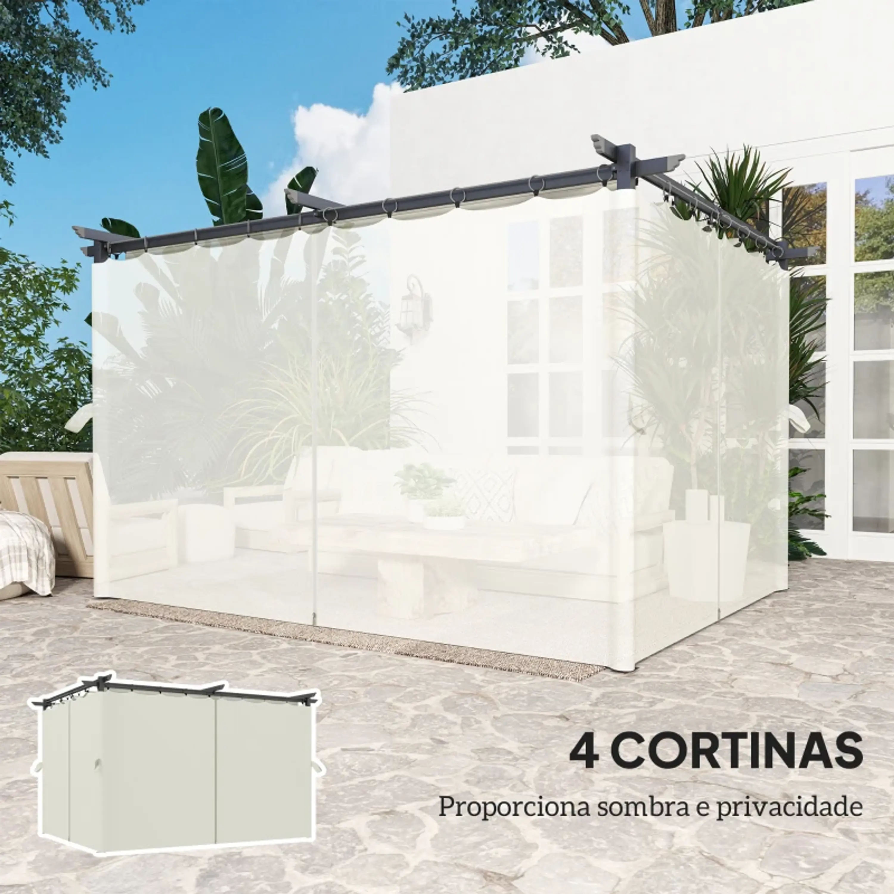 Pérgola com Teto Retrátil 3,9x3x2,2 m Paredes Laterais Tecido de Poliéster Anti UV  11