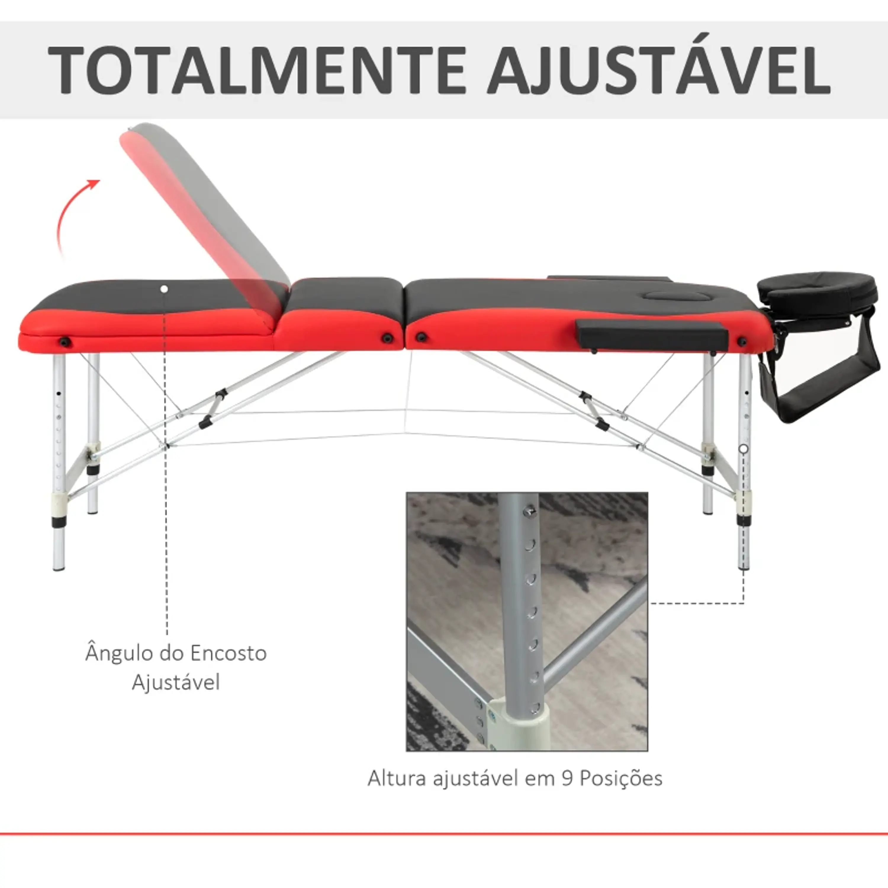 Marquesa de Massagem Dobrável e Portátil com Altura Ajustável Apoio para a Cabeça e Apoio para os Braços 215x60x61-84 cm 6