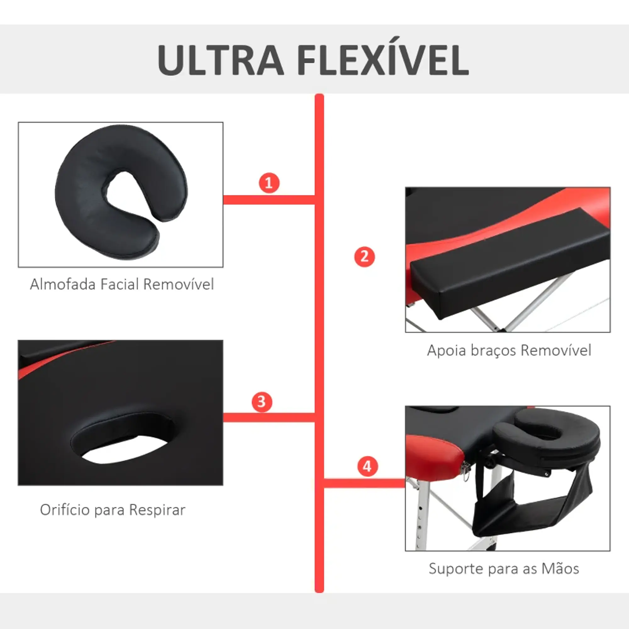 Marquesa de Massagem Dobrável e Portátil com Altura Ajustável Apoio para a Cabeça e Apoio para os Braços 215x60x61-84 cm 9