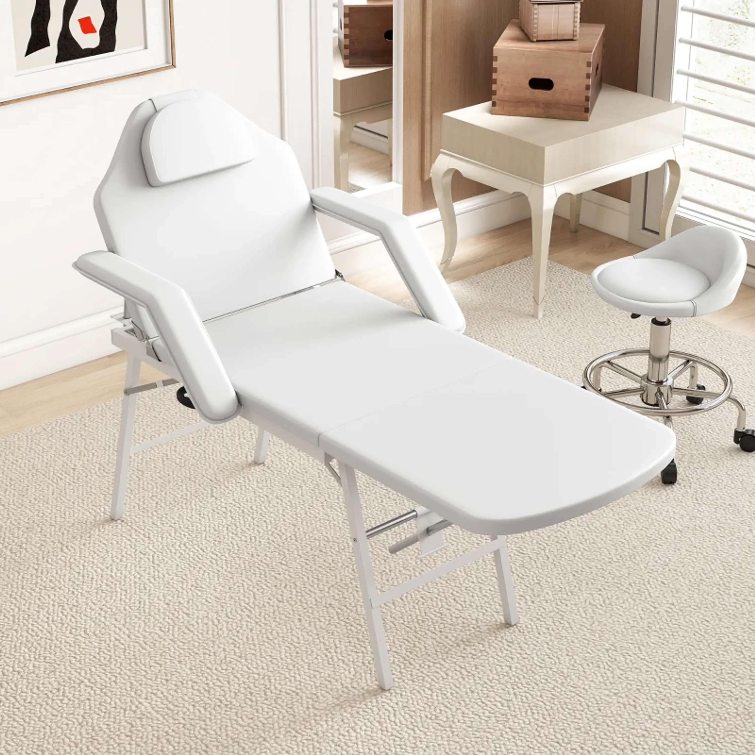 Marquesa de Massagem Dobrável Portátil de 3 Secções  Branca 2