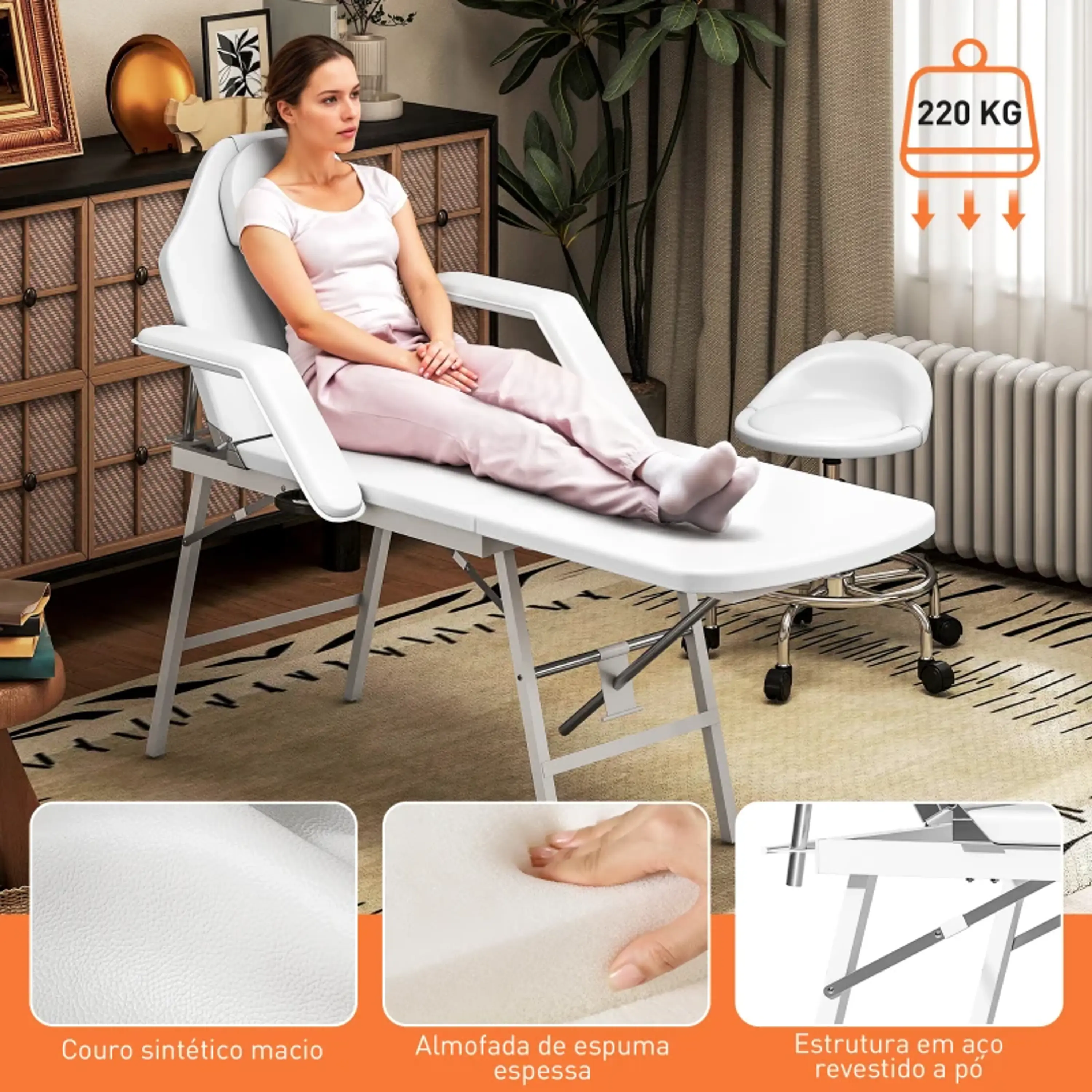 Marquesa de Massagem Dobrável Portátil de 3 Secções  Branca 7