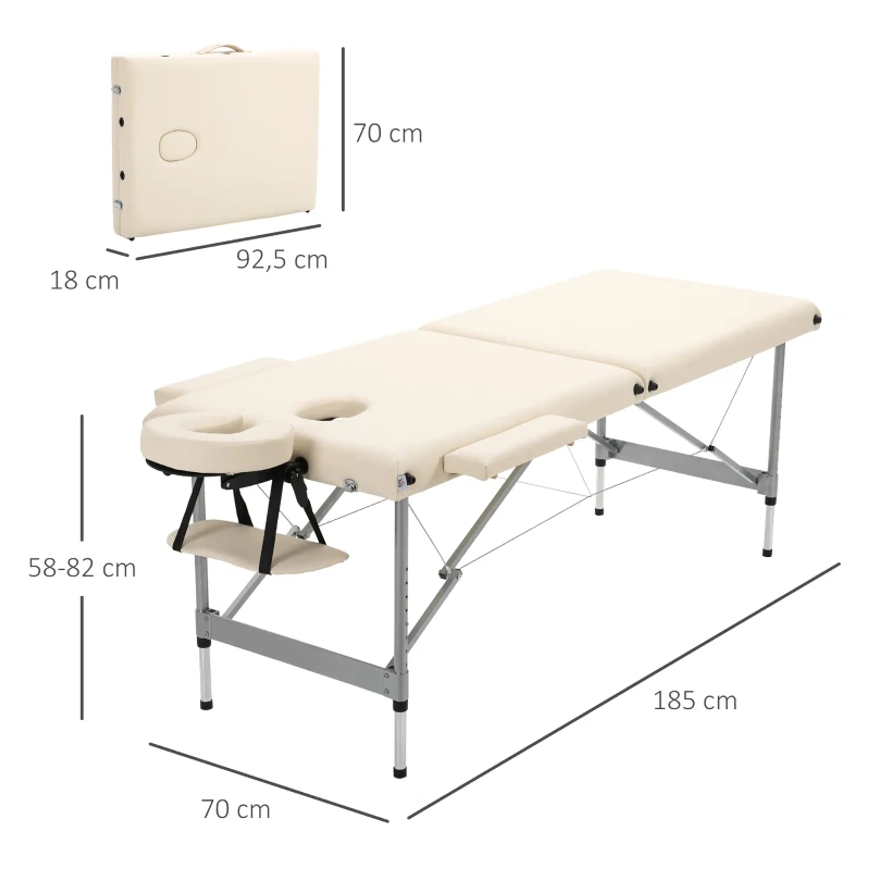 Marquesa de Massagem Dobrável liga de alumínio 185x70x58-82 cm 9