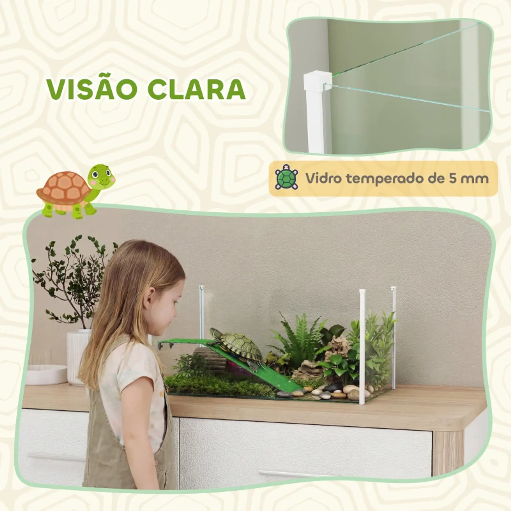 Aquário para Tartarugas Terrário Visão Panorâmica 360° 60x35x28 cm 7