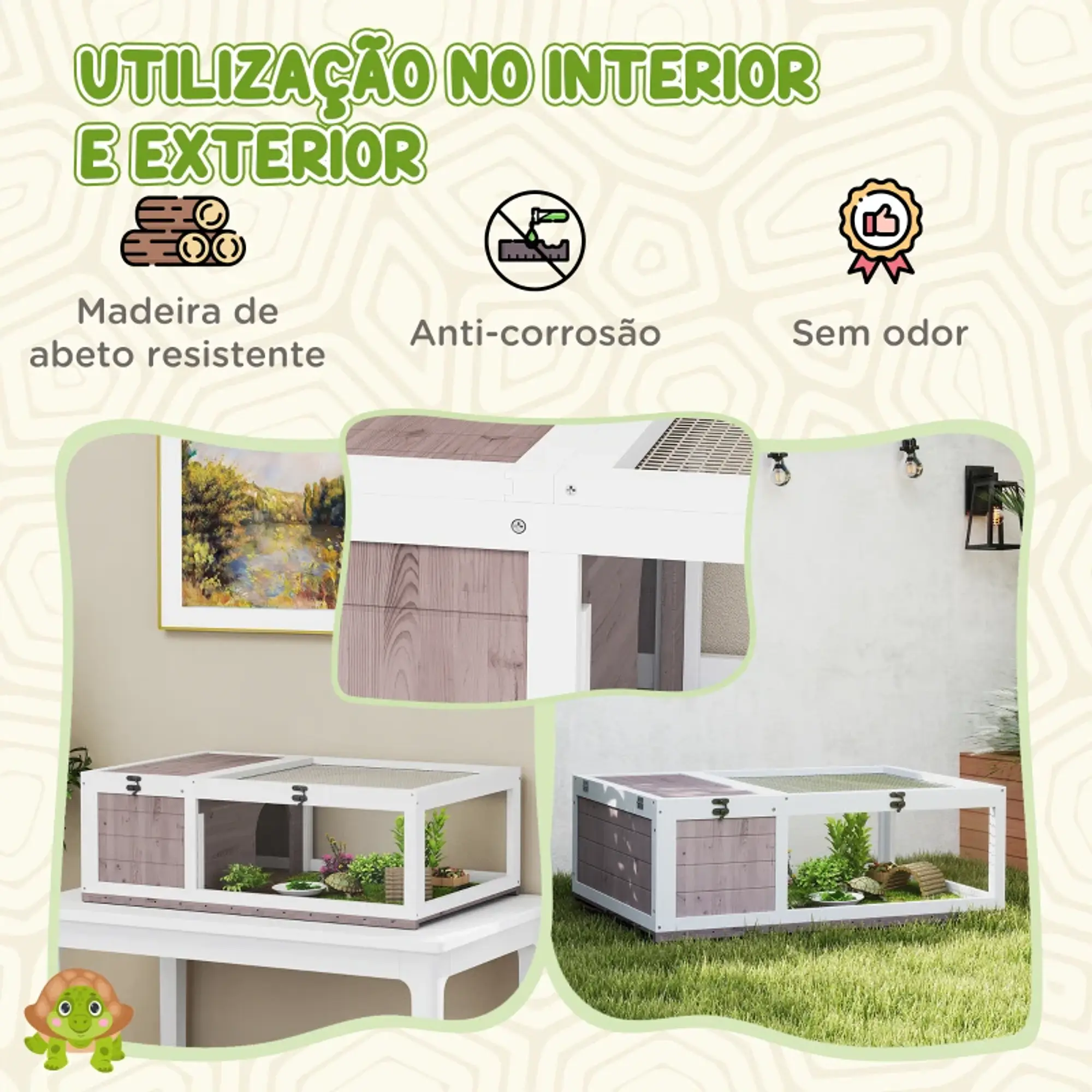 Casa para Tartarugas de Madeira  91x60,5x32 cm 11
