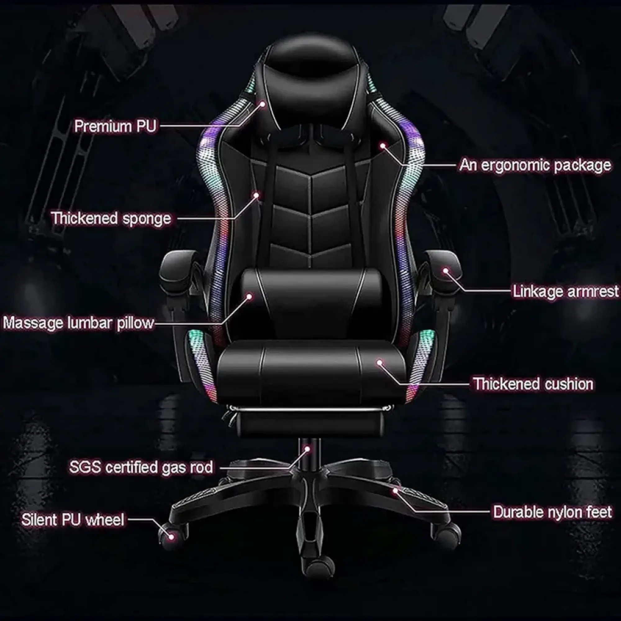 Cadeira Gaming PowerGaming LED RGB - C/ Apoio para os Pés 15