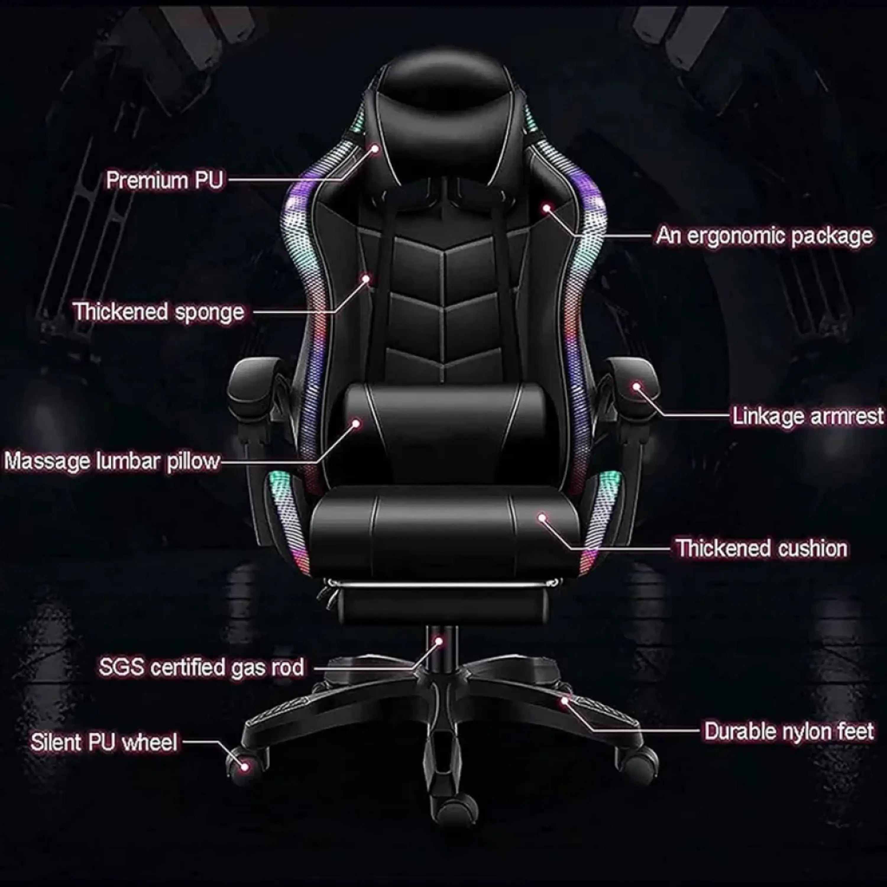 Cadeira Gaming PowerGaming LED RGB - C/ Apoio para os Pés 15