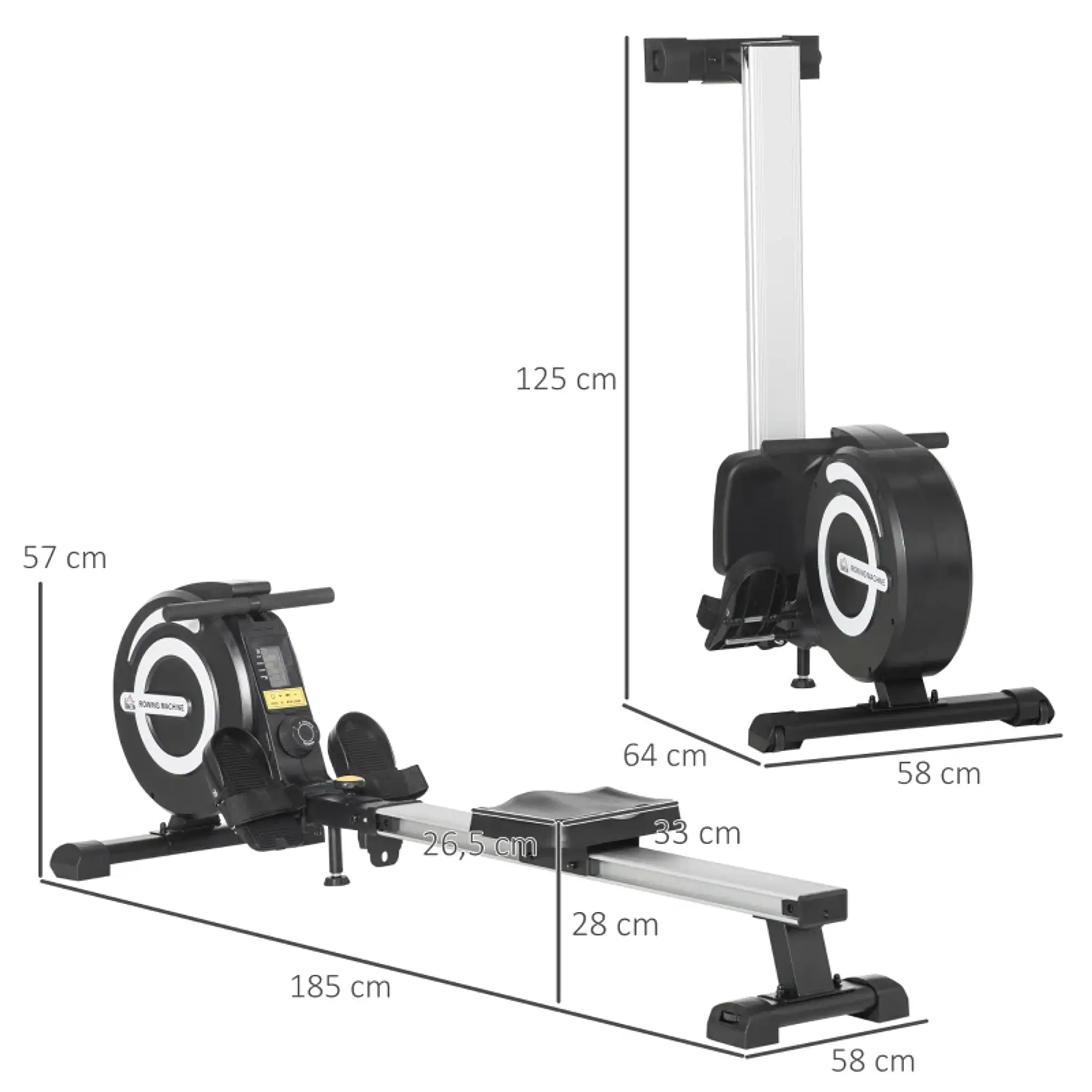 Máquina de Remo Dobrável com 8 Níveis de Resistência Magnética 6