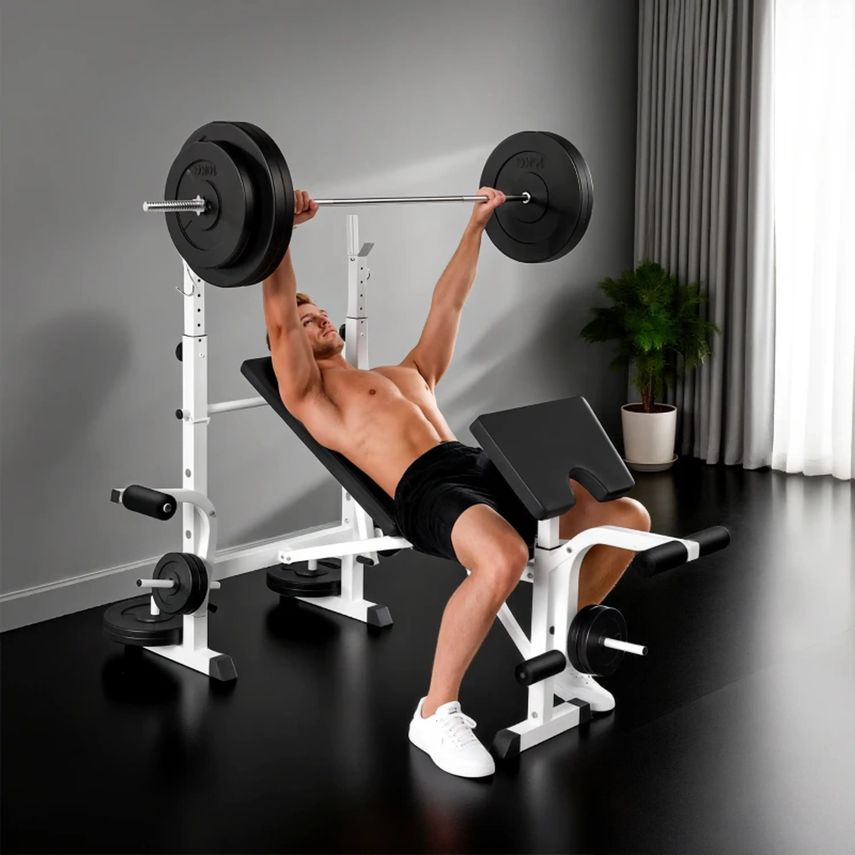 Banco de Musculação Multifuncional Inclinável com Suporte 3