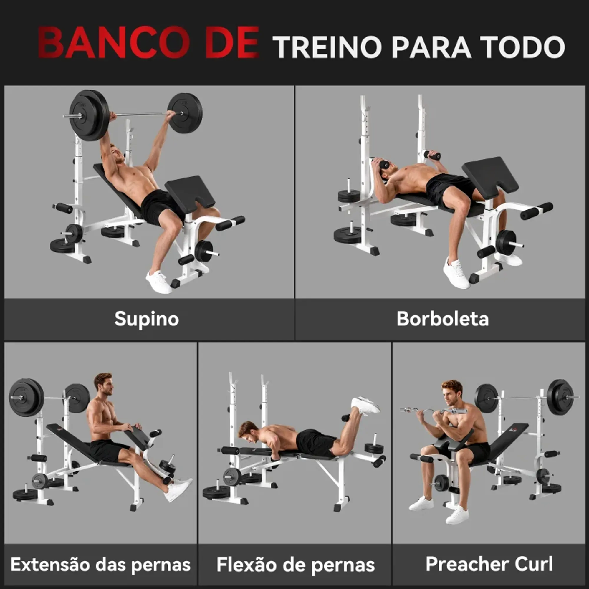Banco de Musculação Multifuncional Inclinável com Suporte 5