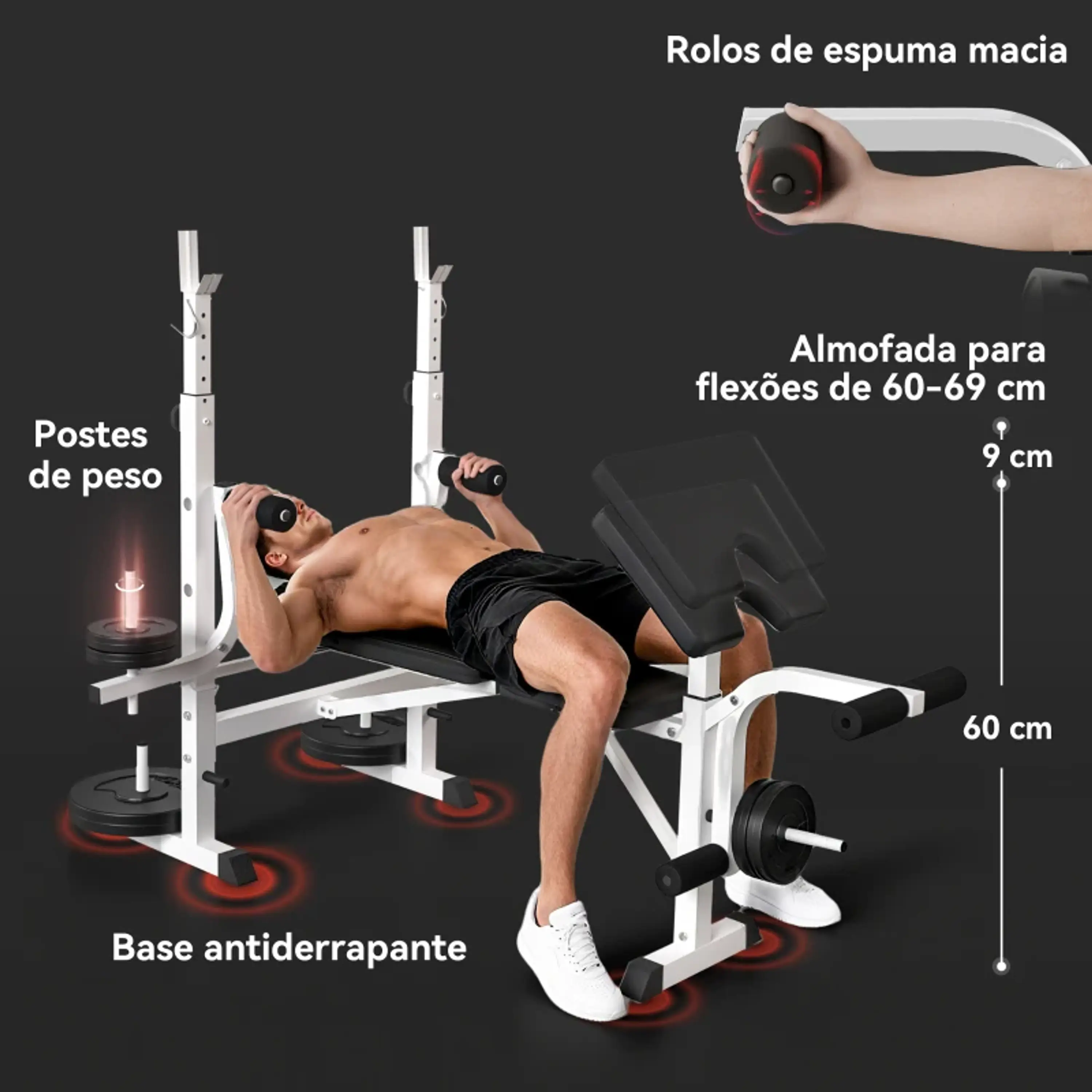 Banco de Musculação Multifuncional Inclinável com Suporte 11