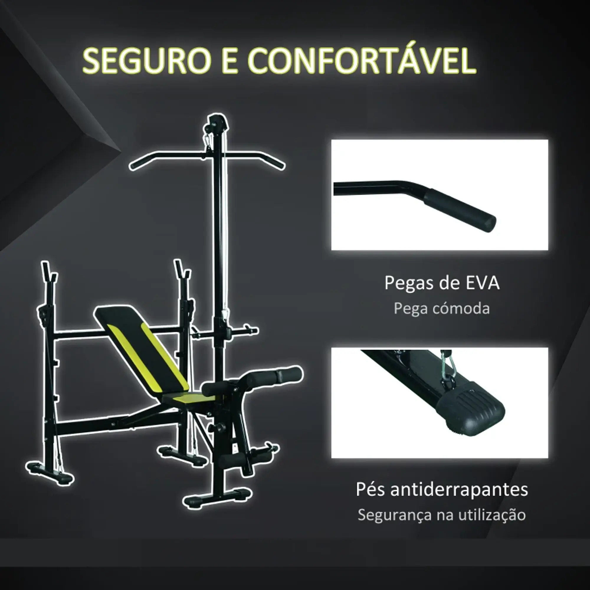 Banco de pesos reclinável multifuncional para treinamento e musculação 175x110x202 cm 2