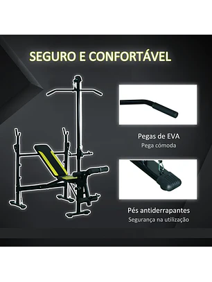 Banco de pesos reclinável multifuncional para treinamento e musculação 175x110x202 cm