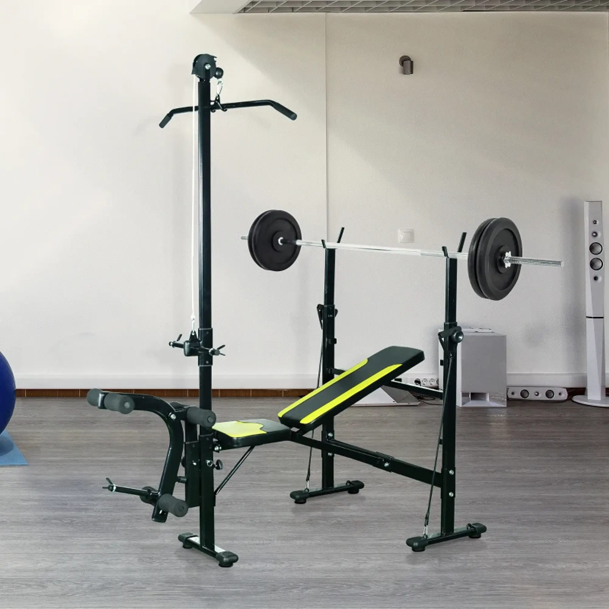 Banco de pesos reclinável multifuncional para treinamento e musculação 175x110x202 cm 4