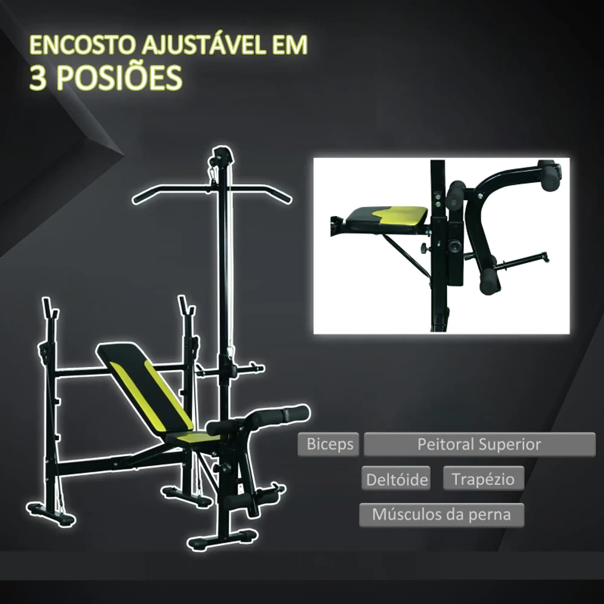 Banco de pesos reclinável multifuncional para treinamento e musculação 175x110x202 cm 6