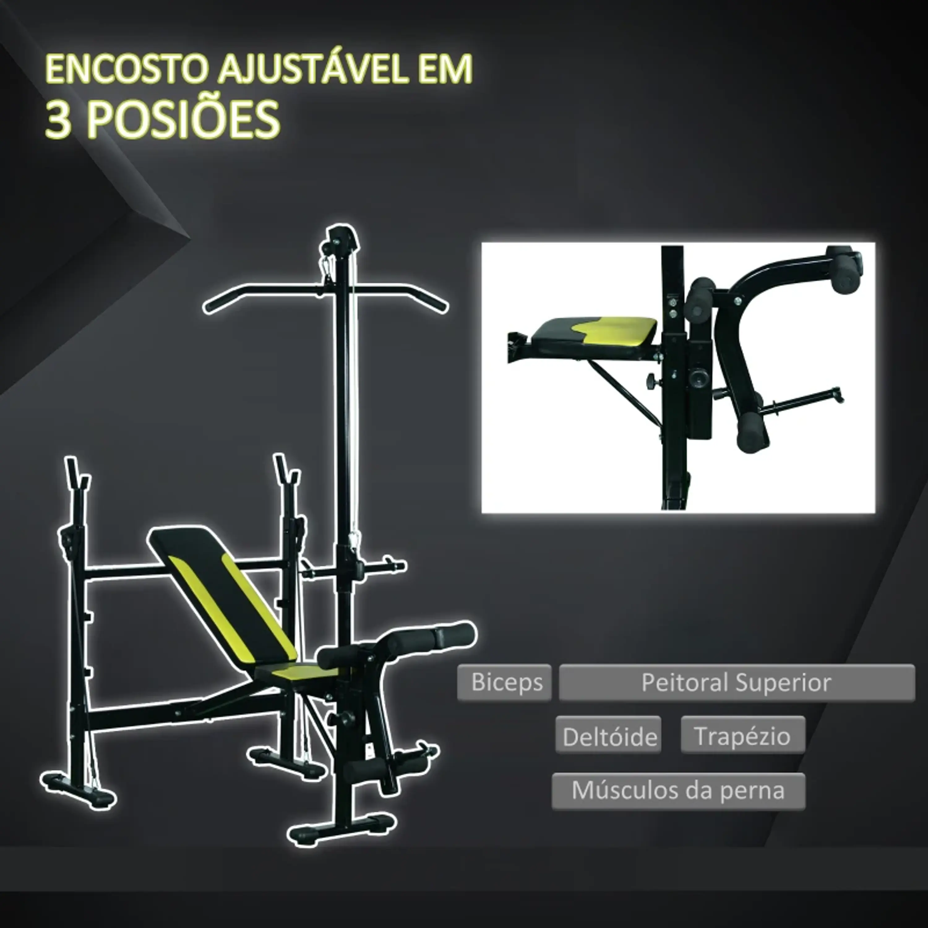 Banco de pesos reclinável multifuncional para treinamento e musculação 175x110x202 cm 6