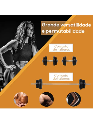 Conjunto de Barras de Pesos com 14 Discos de Pesos Intercambiáveis até 55kg