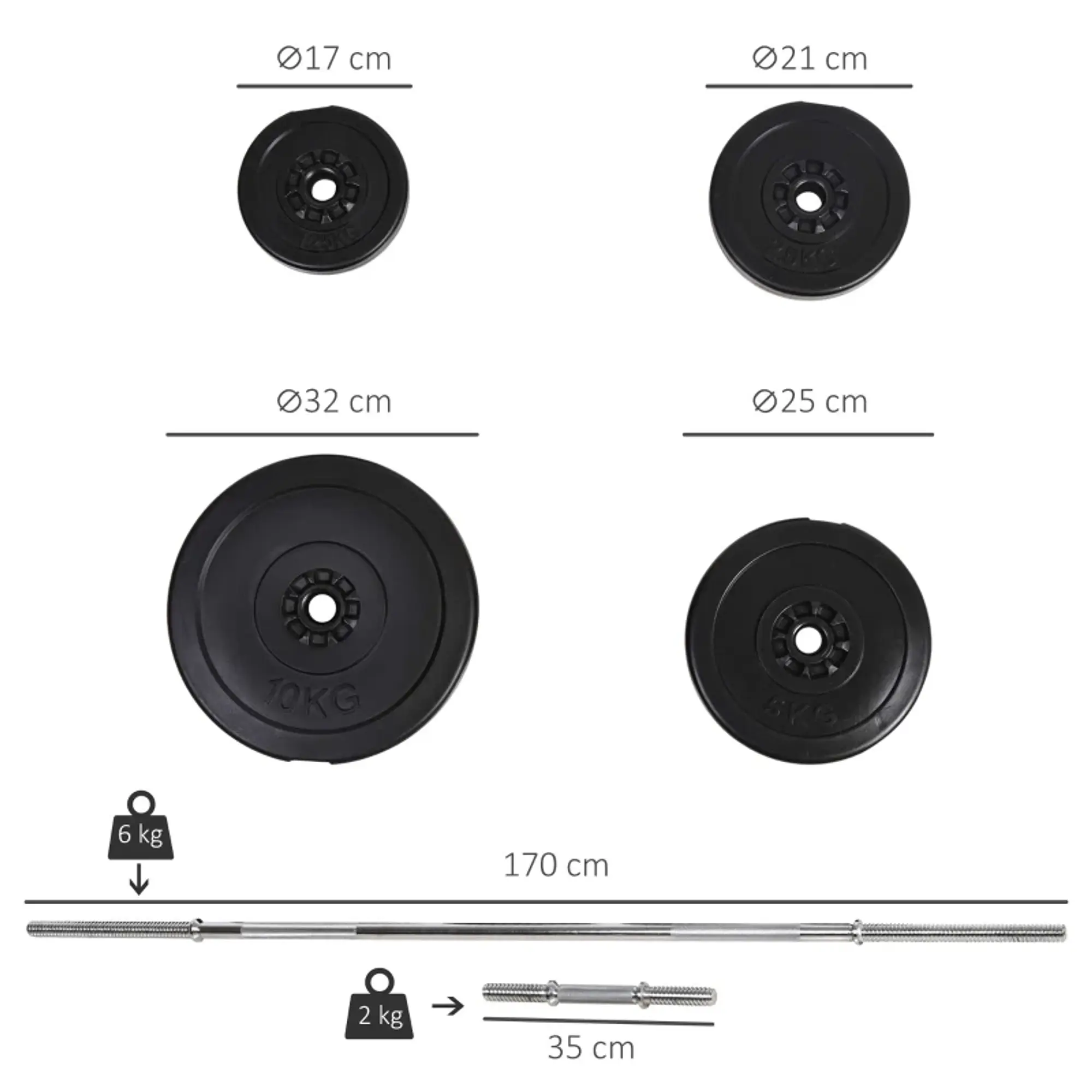 Conjunto de Barras de Pesos com 14 Discos de Pesos Intercambiáveis até 55kg 8