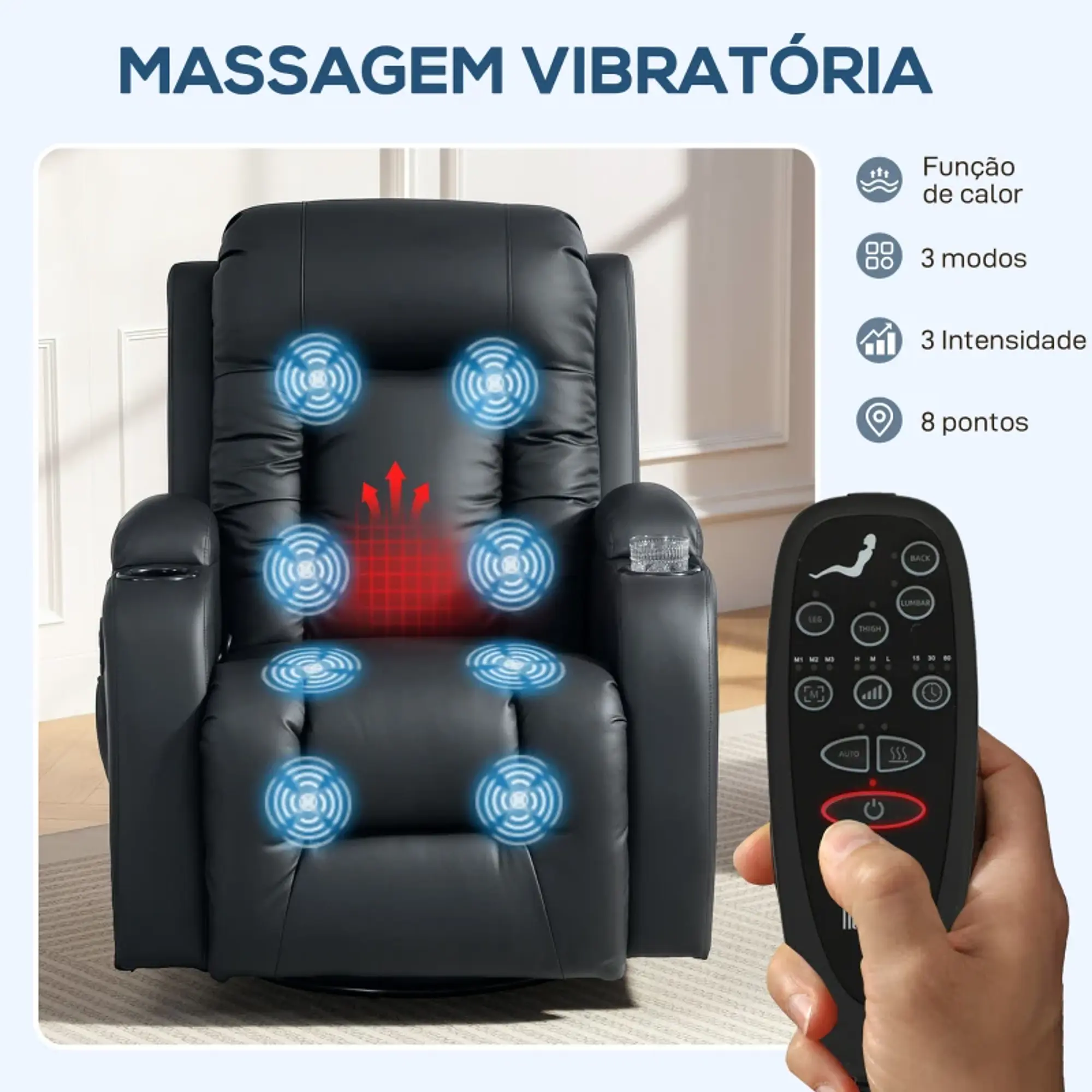 Poltrona de Massagem Reclinável até 145° com Vibração e Função de Aquecimento  5