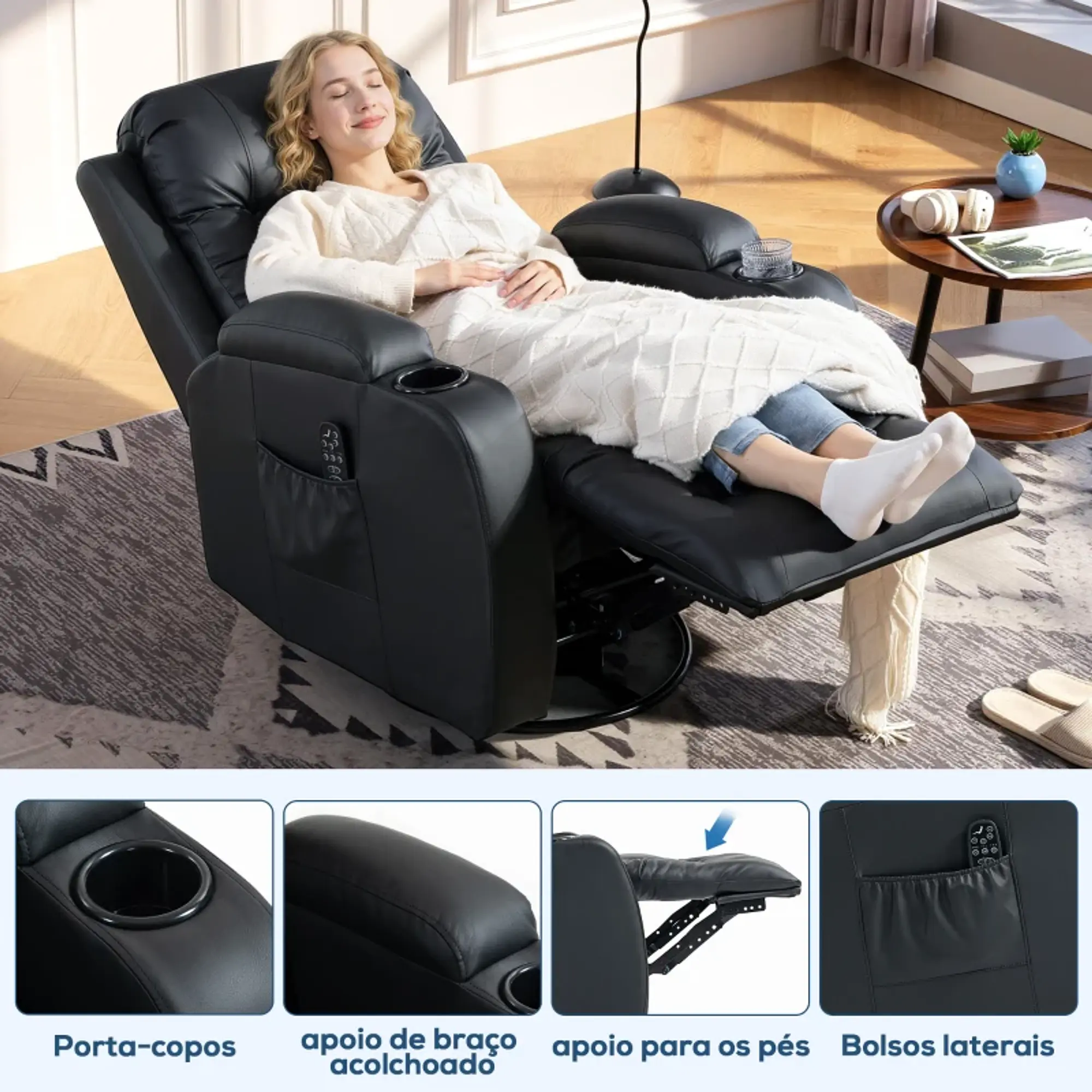Poltrona de Massagem Reclinável até 145° com Vibração e Função de Aquecimento  6