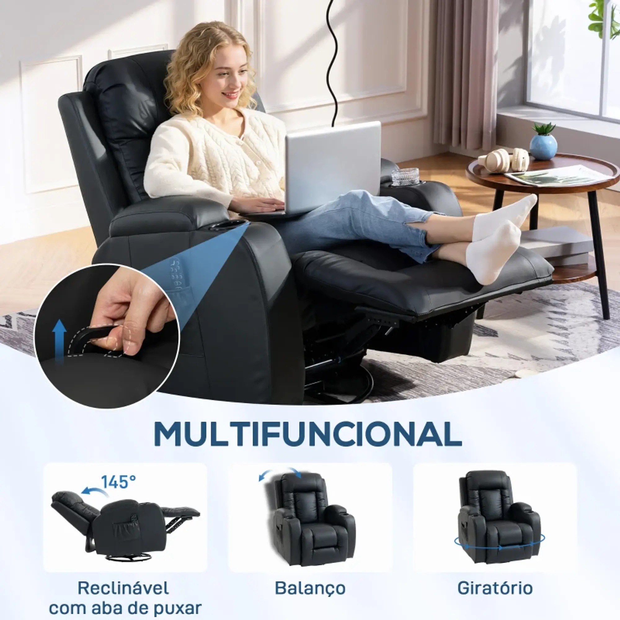 Poltrona de Massagem Reclinável até 145° com Vibração e Função de Aquecimento  11