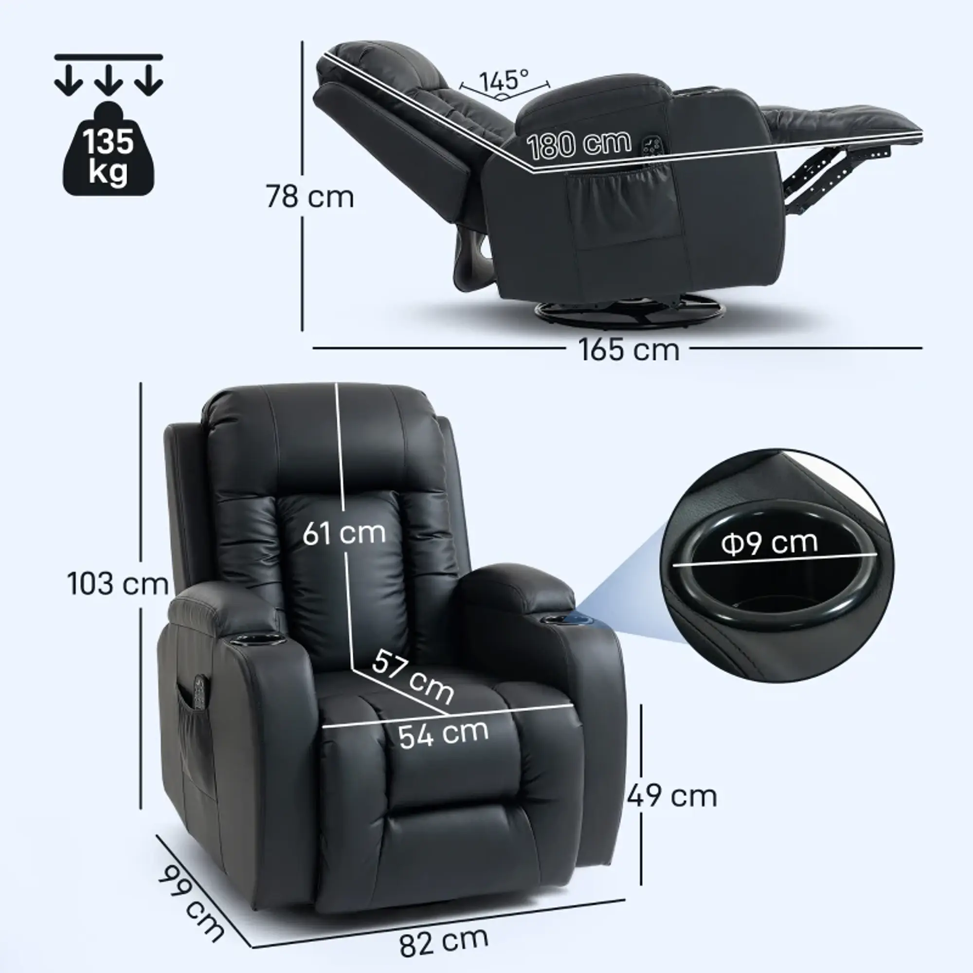 Poltrona de Massagem Reclinável até 145° com Vibração e Função de Aquecimento  3